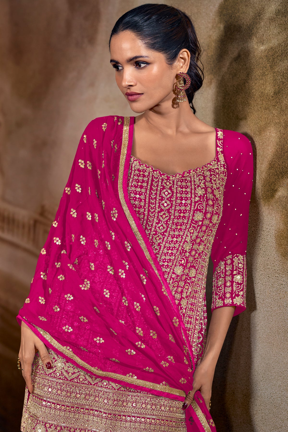 Pink Readymade Embroidered Georgette Palazzo Suit-SAR13372_2_SareeButa.com