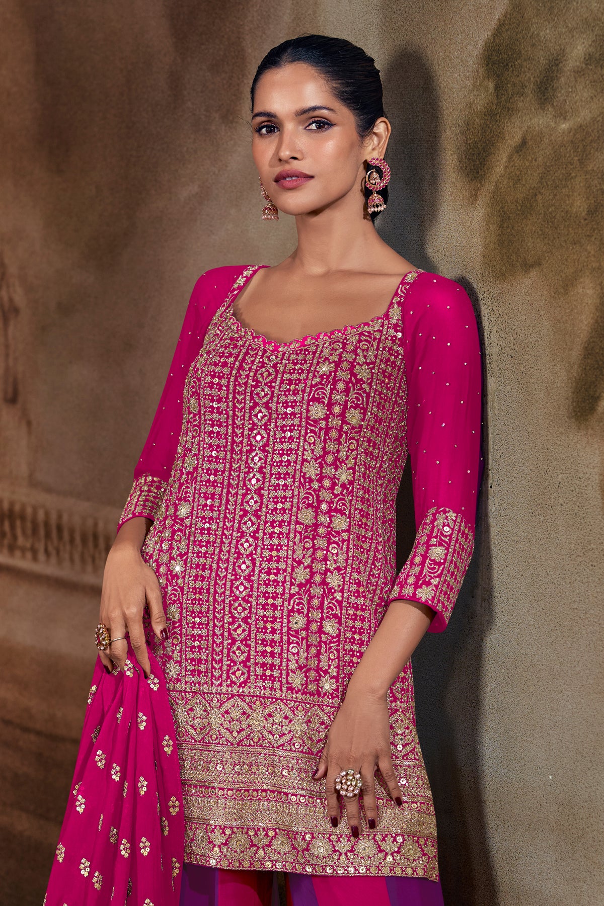 Pink Readymade Embroidered Georgette Palazzo Suit-SAR13372_3_SareeButa.com