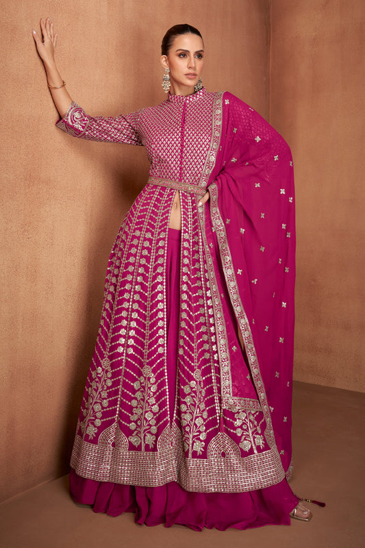 Pink Readymade Embroidered Georgette Skirt Suit-SAR11115_1_SareeButa.com