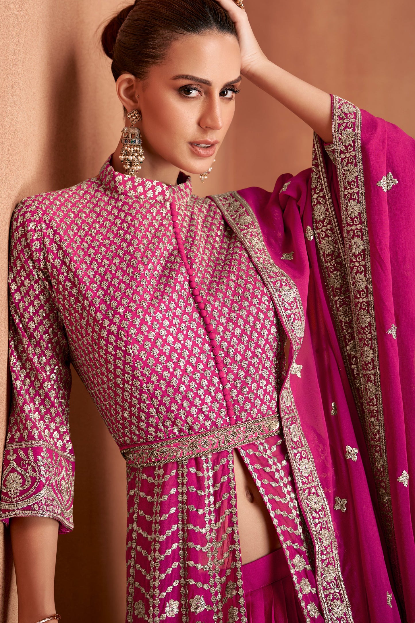 Pink Readymade Embroidered Georgette Skirt Suit-SAR11115_2_SareeButa.com