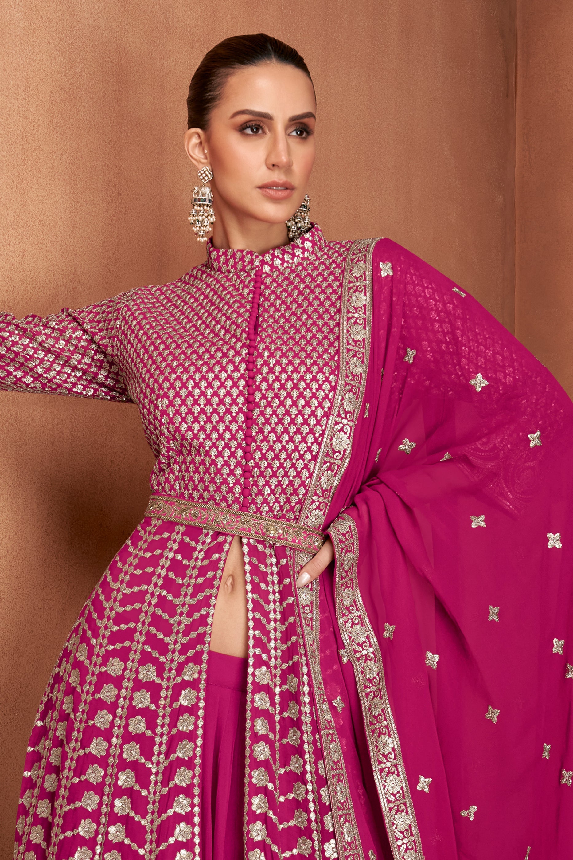 Pink Readymade Embroidered Georgette Skirt Suit-SAR11115_3_SareeButa.com