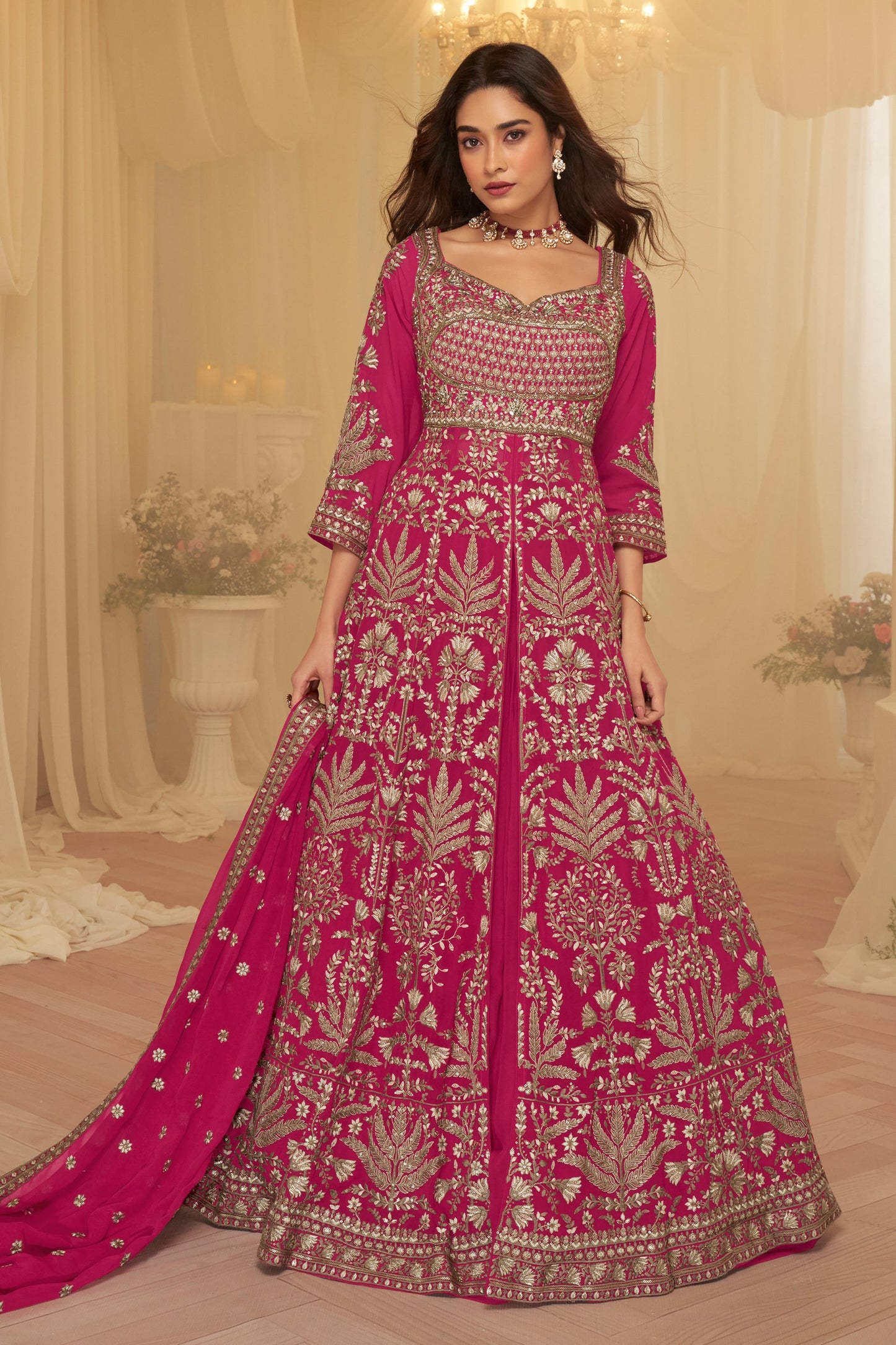 Pink Readymade Embroidered Georgette Skirt Suit-SAR11681_1_SareeButa.com