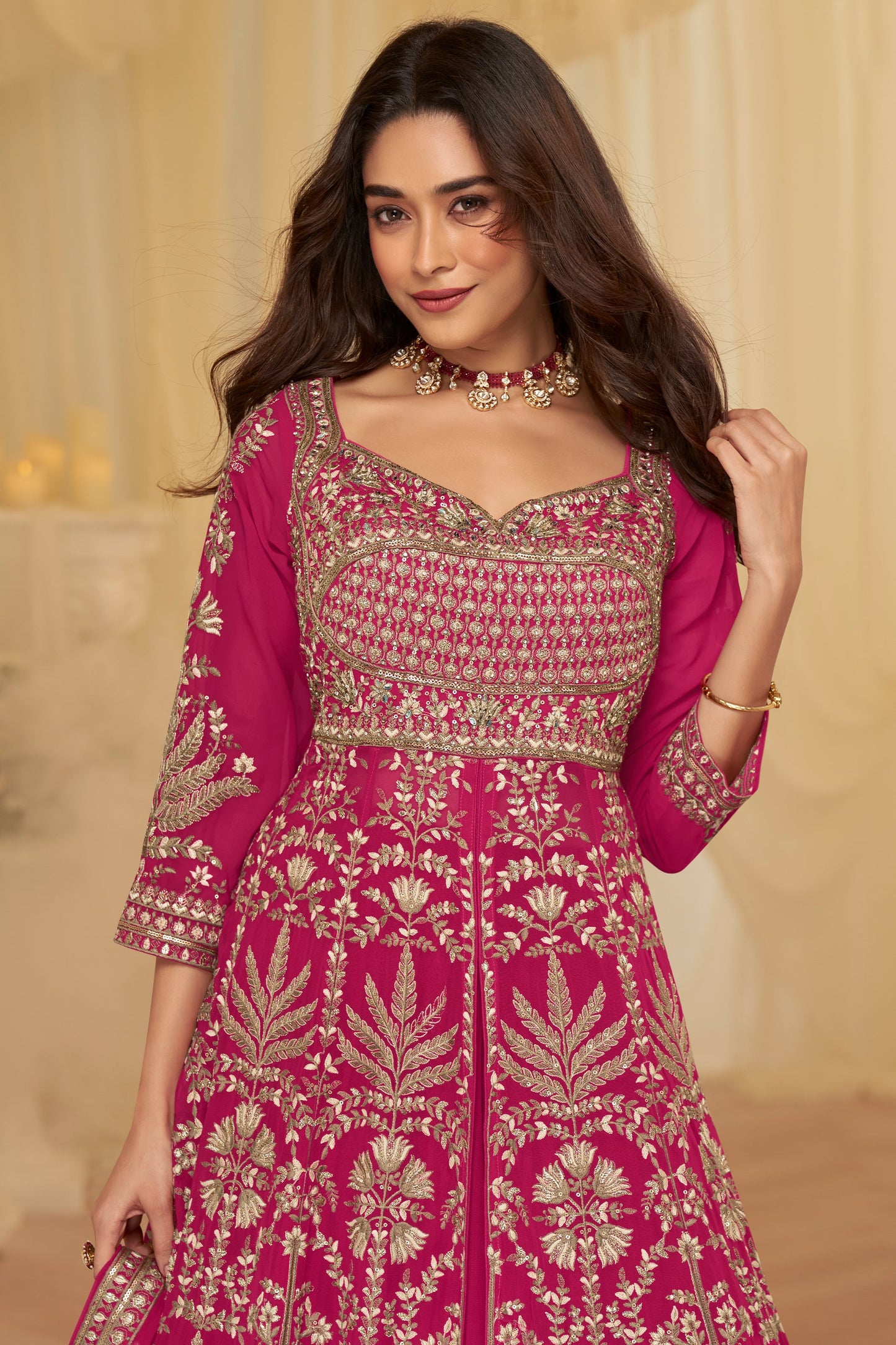 Pink Readymade Embroidered Georgette Skirt Suit-SAR11681_3_SareeButa.com