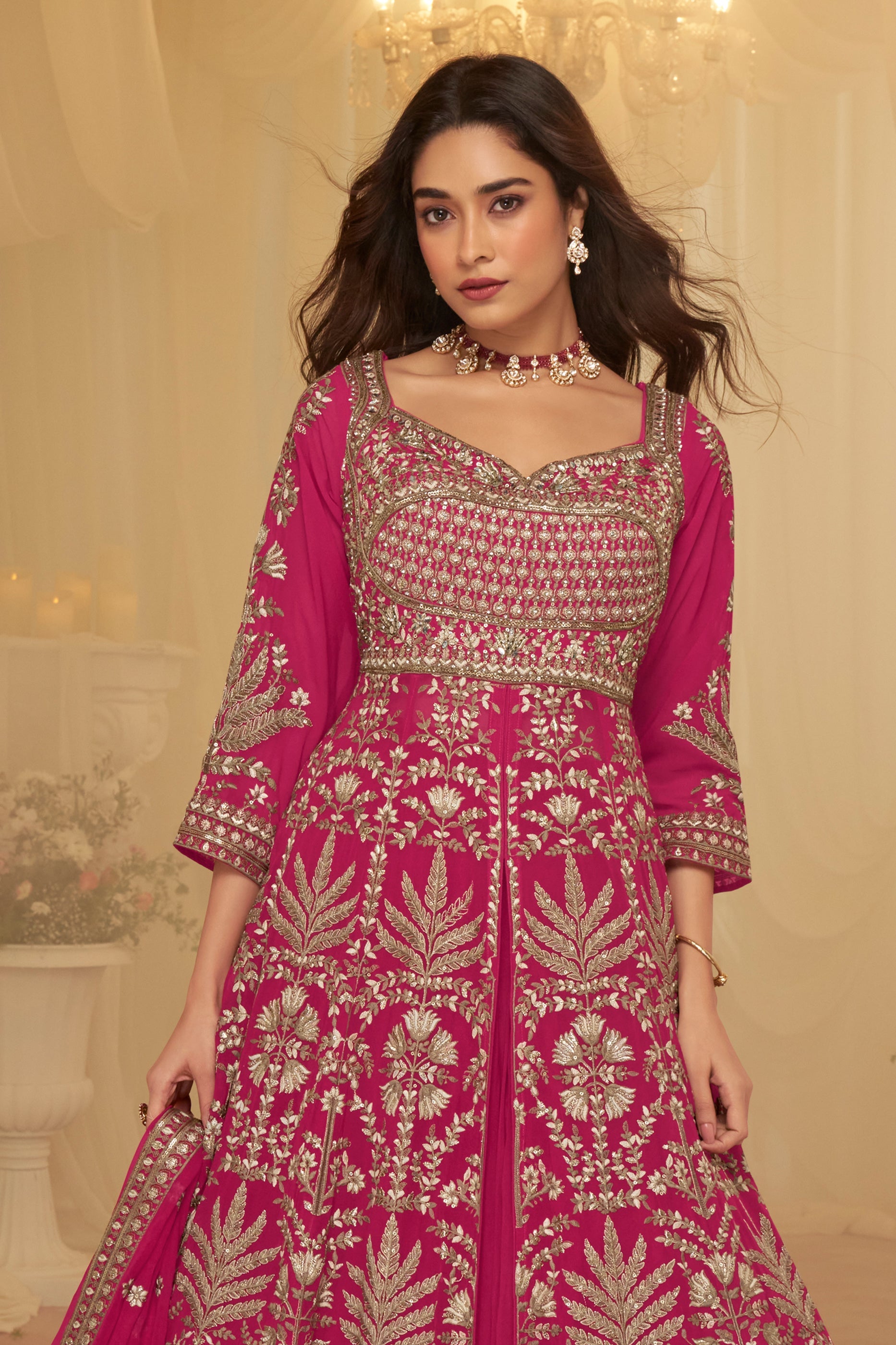 Pink Readymade Embroidered Georgette Skirt Suit-SAR11681_5_SareeButa.com