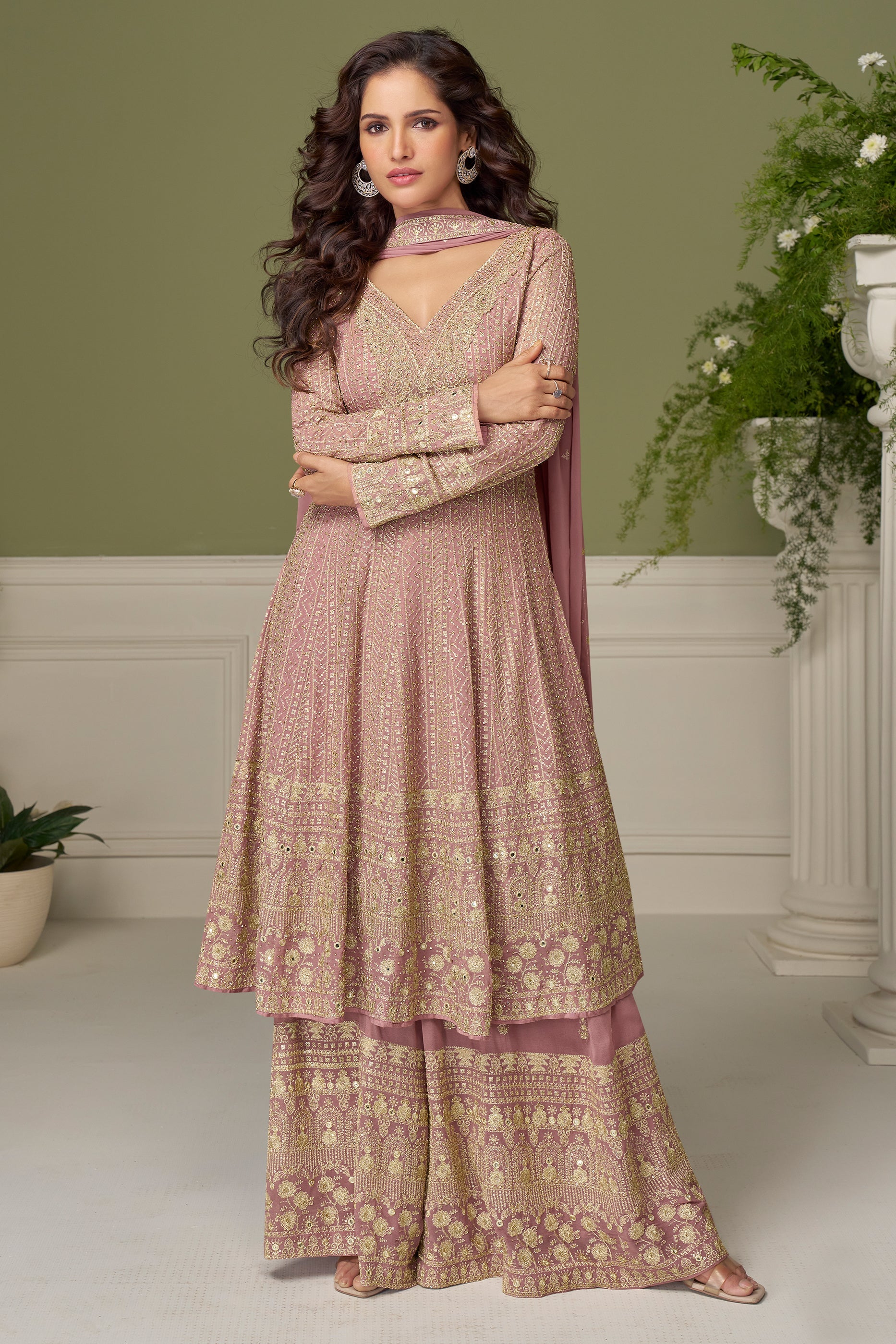 Pink Readymade Embroidered Georgette Suit-SAR11550_1_SareeButa.com
