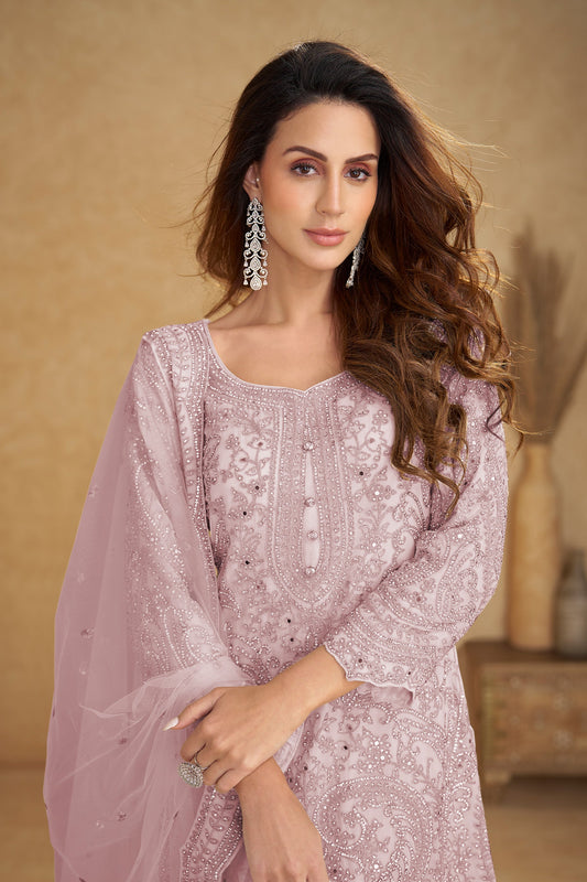 Pink Readymade Embroidered Net Suit-SAR11492_2_SareeButa.com
