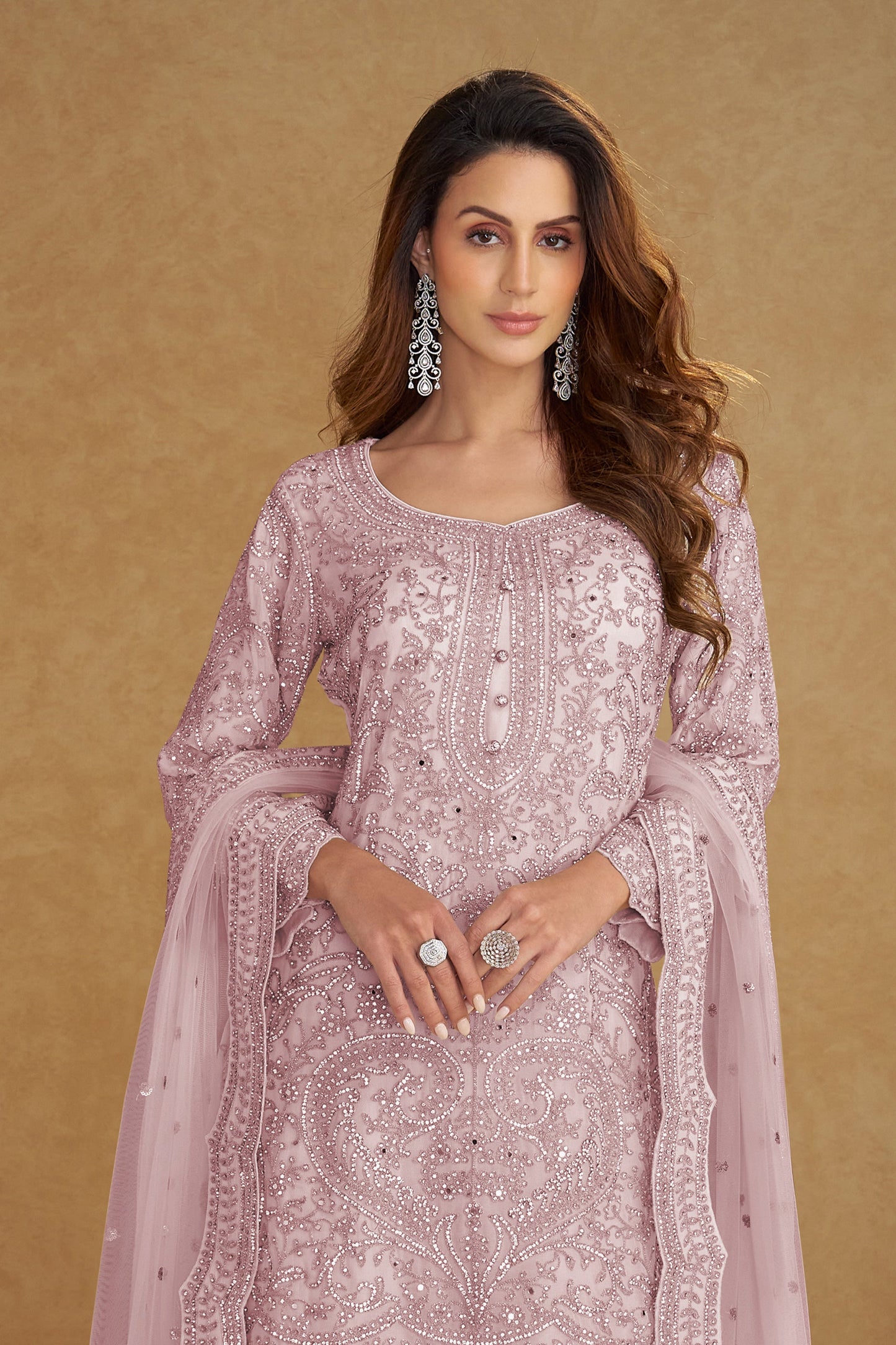 Pink Readymade Embroidered Net Suit-SAR11492_3_SareeButa.com