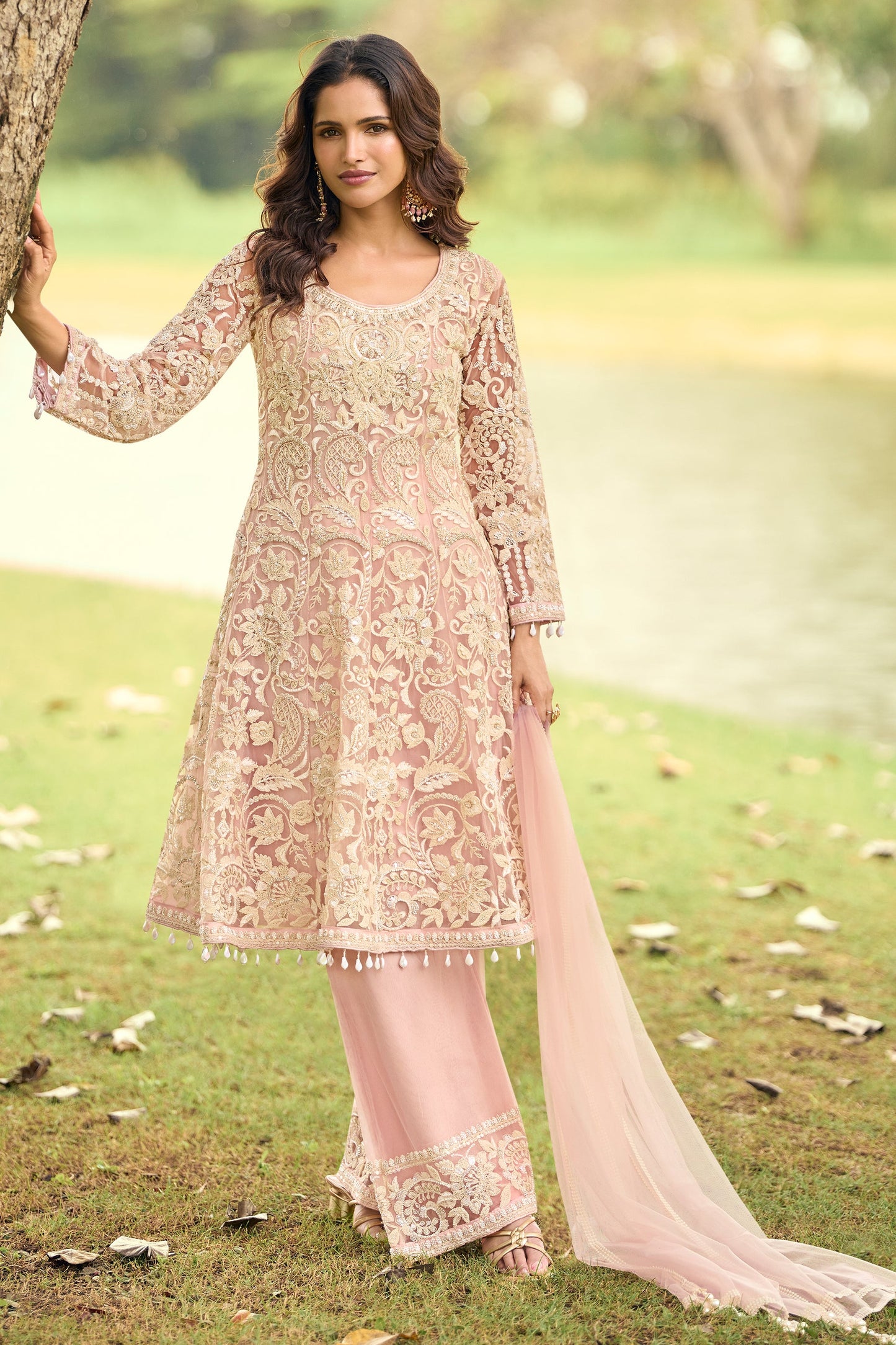 Pink Readymade Embroidered Net Suit-SAR11663_1_SareeButa.com