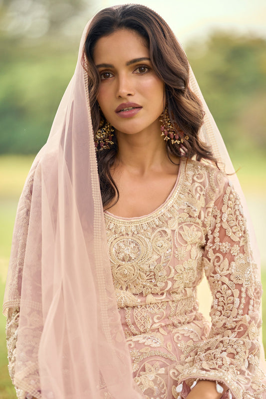 Pink Readymade Embroidered Net Suit-SAR11663_2_SareeButa.com