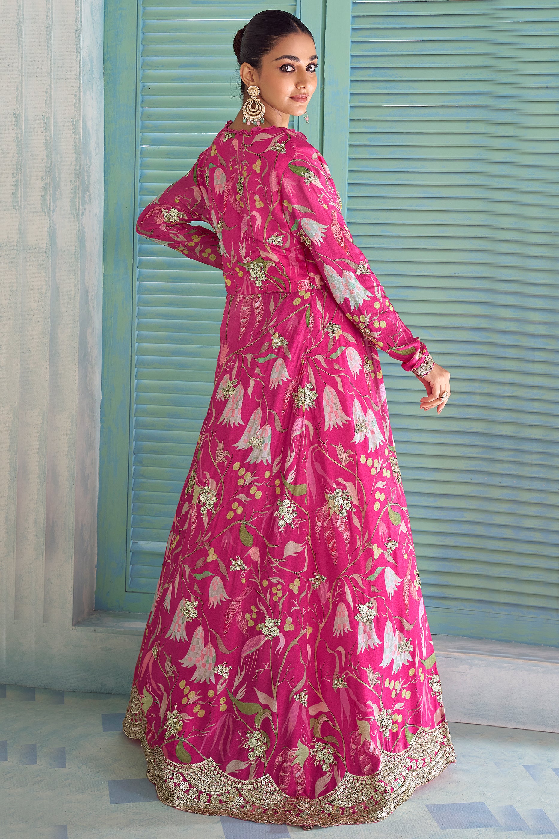 Pink Readymade Embroidered Palazzo Set With Long Shrug-SAR13120_4_SareeButa.com