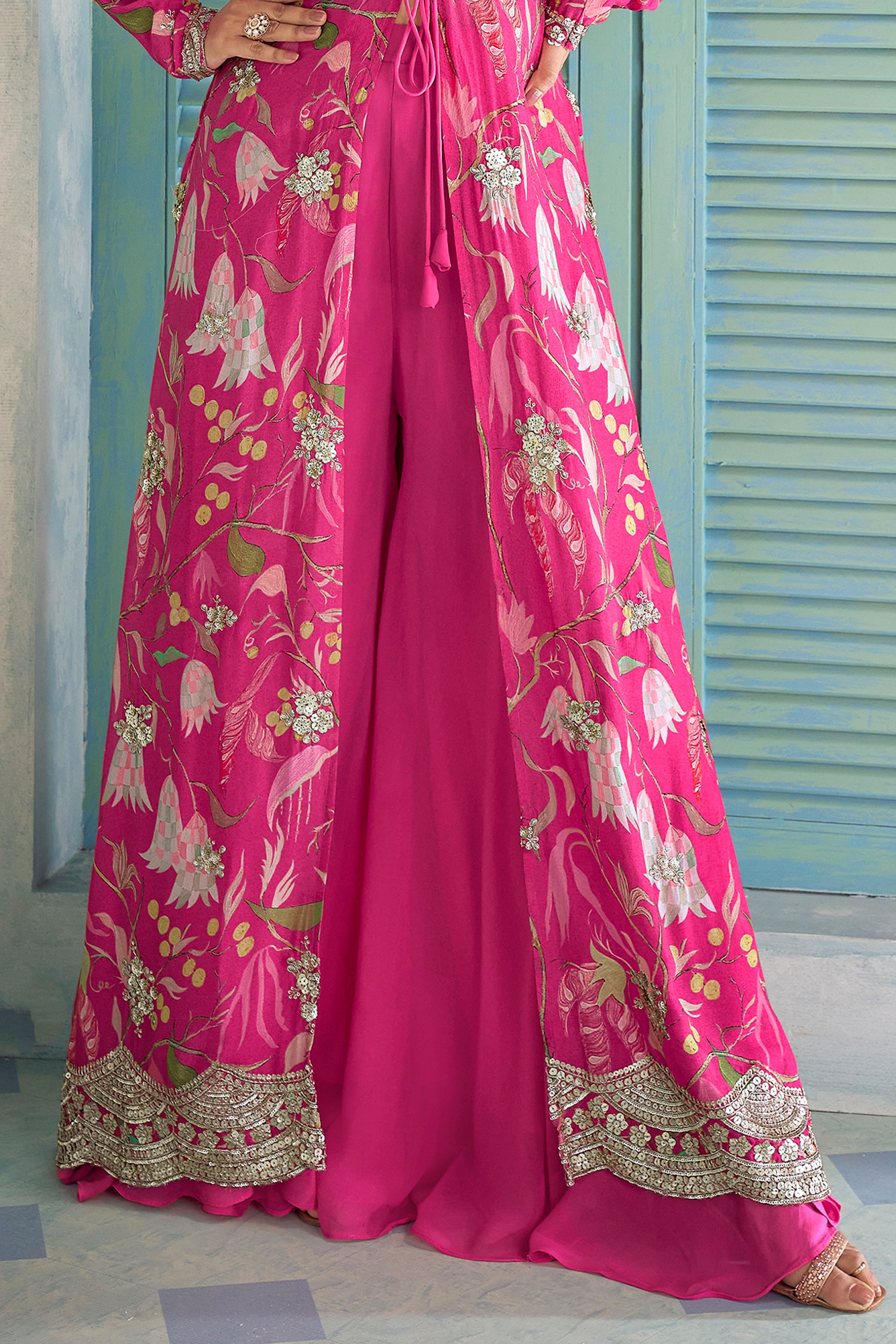 Pink Readymade Embroidered Palazzo Set With Long Shrug-SAR13120_6_SareeButa.com