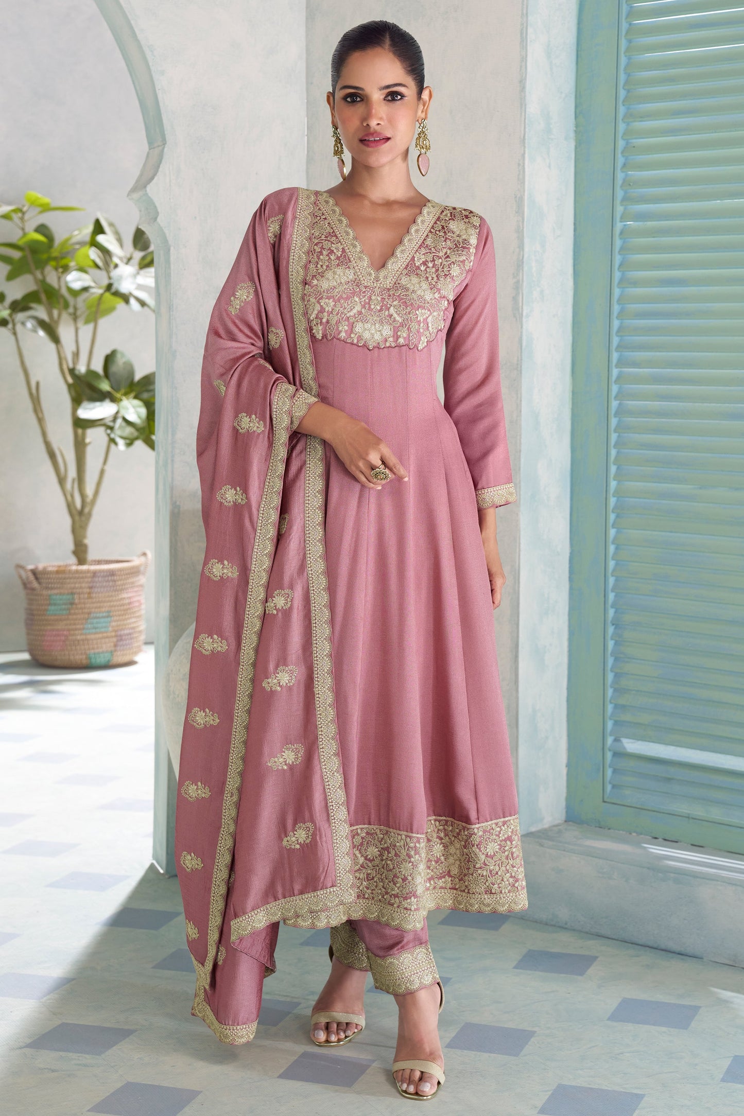 Pink Readymade Embroidered Silk Anarkali Suit-SAR10680_1_SareeButa.com