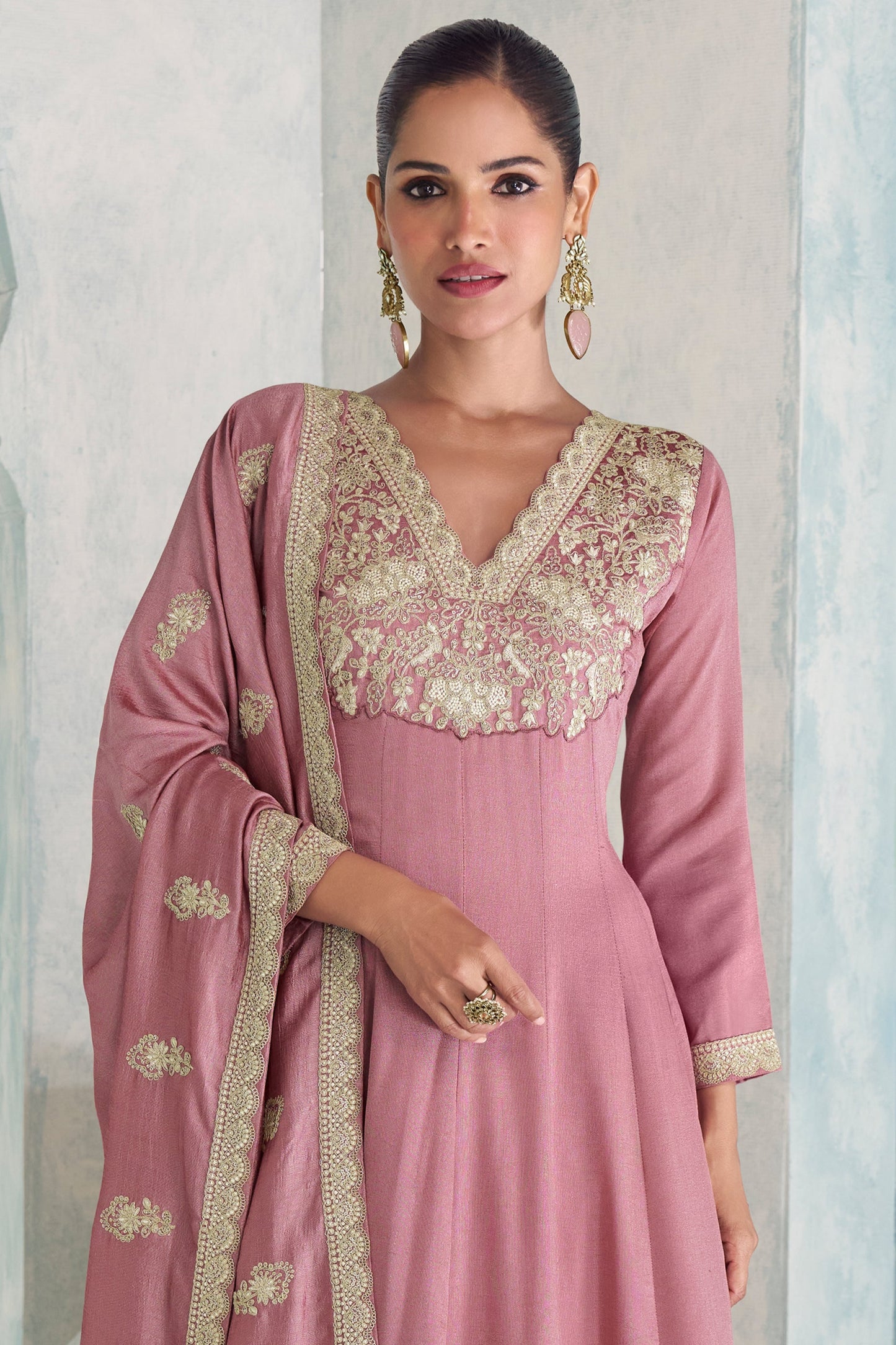 Pink Readymade Embroidered Silk Anarkali Suit-SAR10680_3_SareeButa.com
