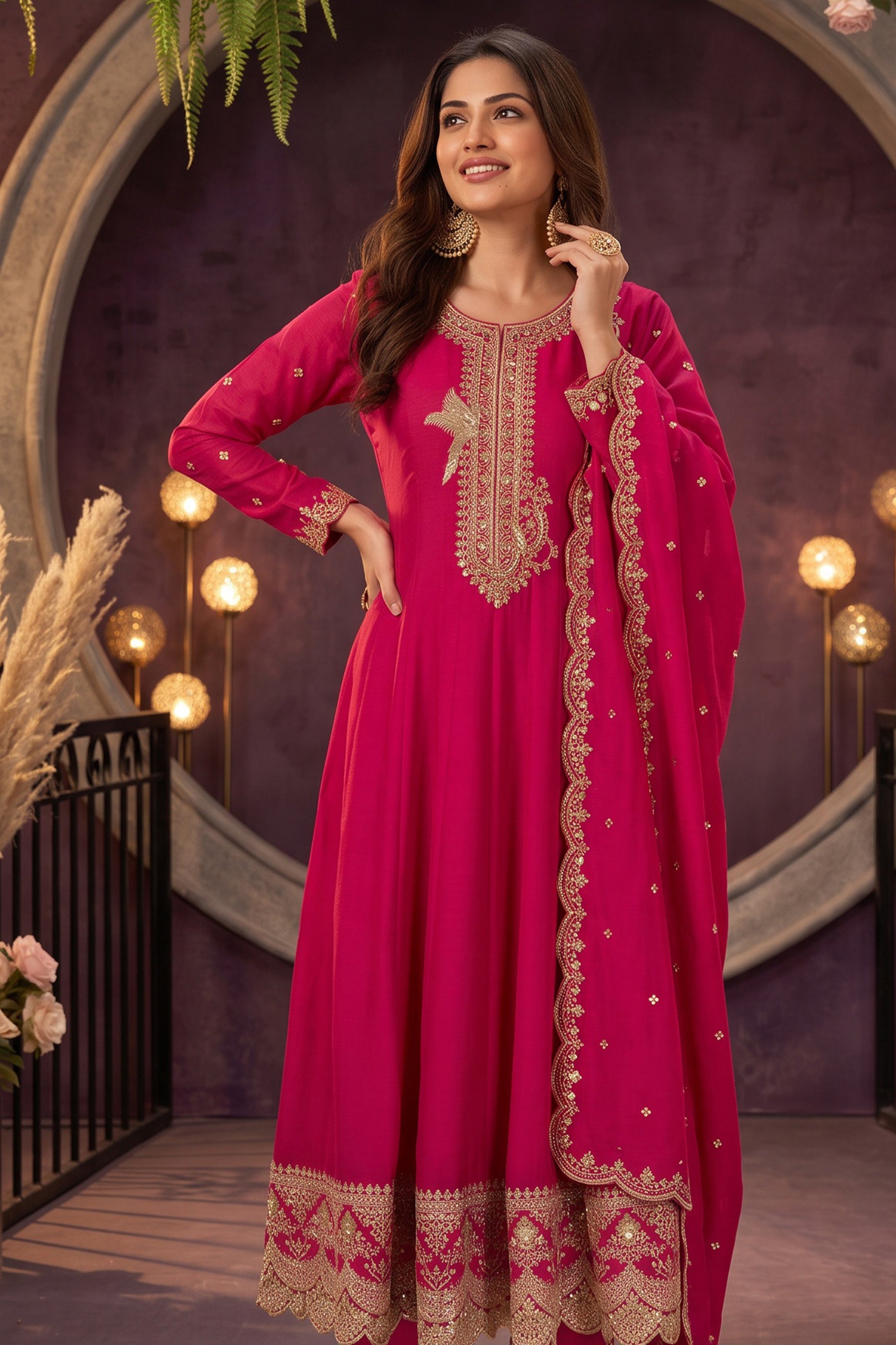 Pink Readymade Embroidered Silk Anarkali Suit-SAR13093_5_SareeButa.com