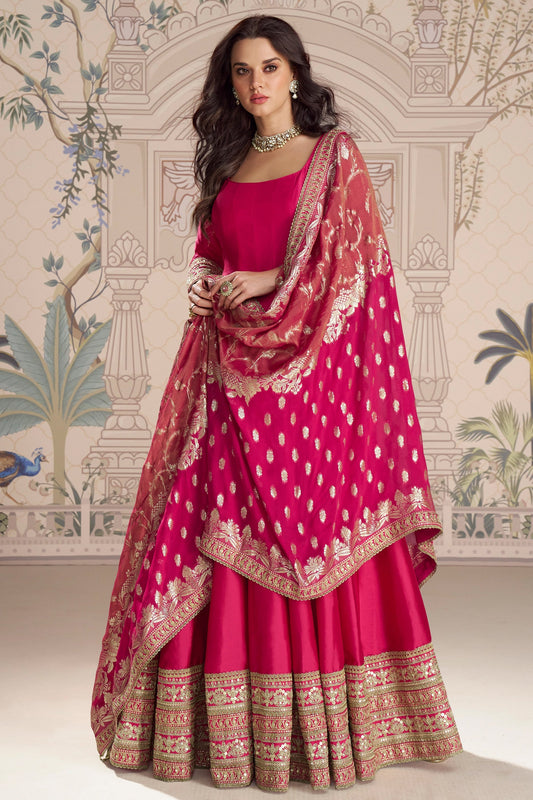 Pink Readymade Embroidered Silk Gown With Dupatta-SAR11086_1_SareeButa.com