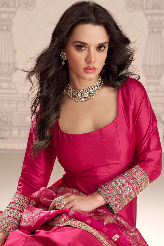 Pink Readymade Embroidered Silk Gown With Dupatta-SAR11086_2_SareeButa.com