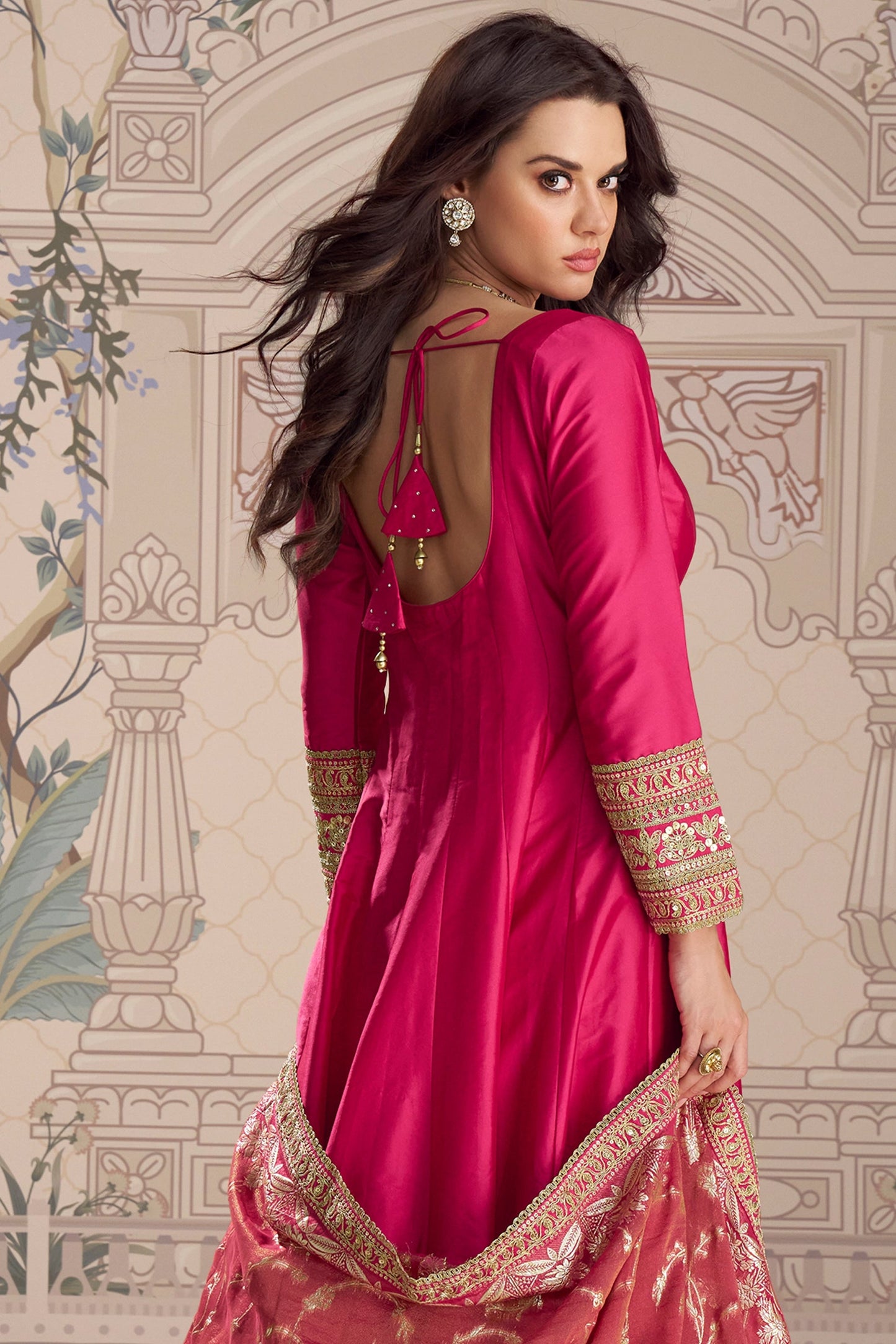 Pink Readymade Embroidered Silk Gown With Dupatta-SAR11086_3_SareeButa.com