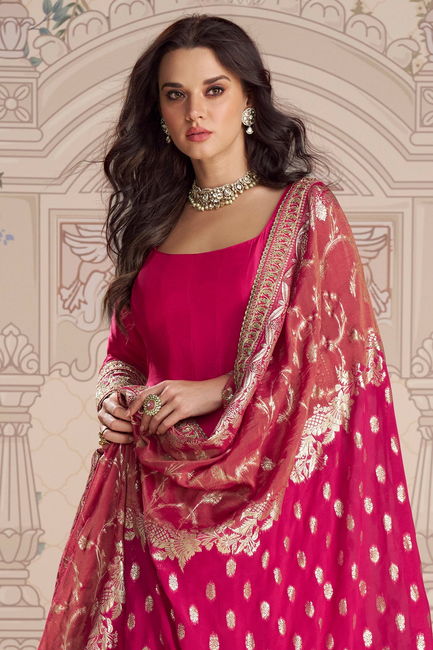 Pink Readymade Embroidered Silk Gown With Dupatta-SAR11086_4_SareeButa.com