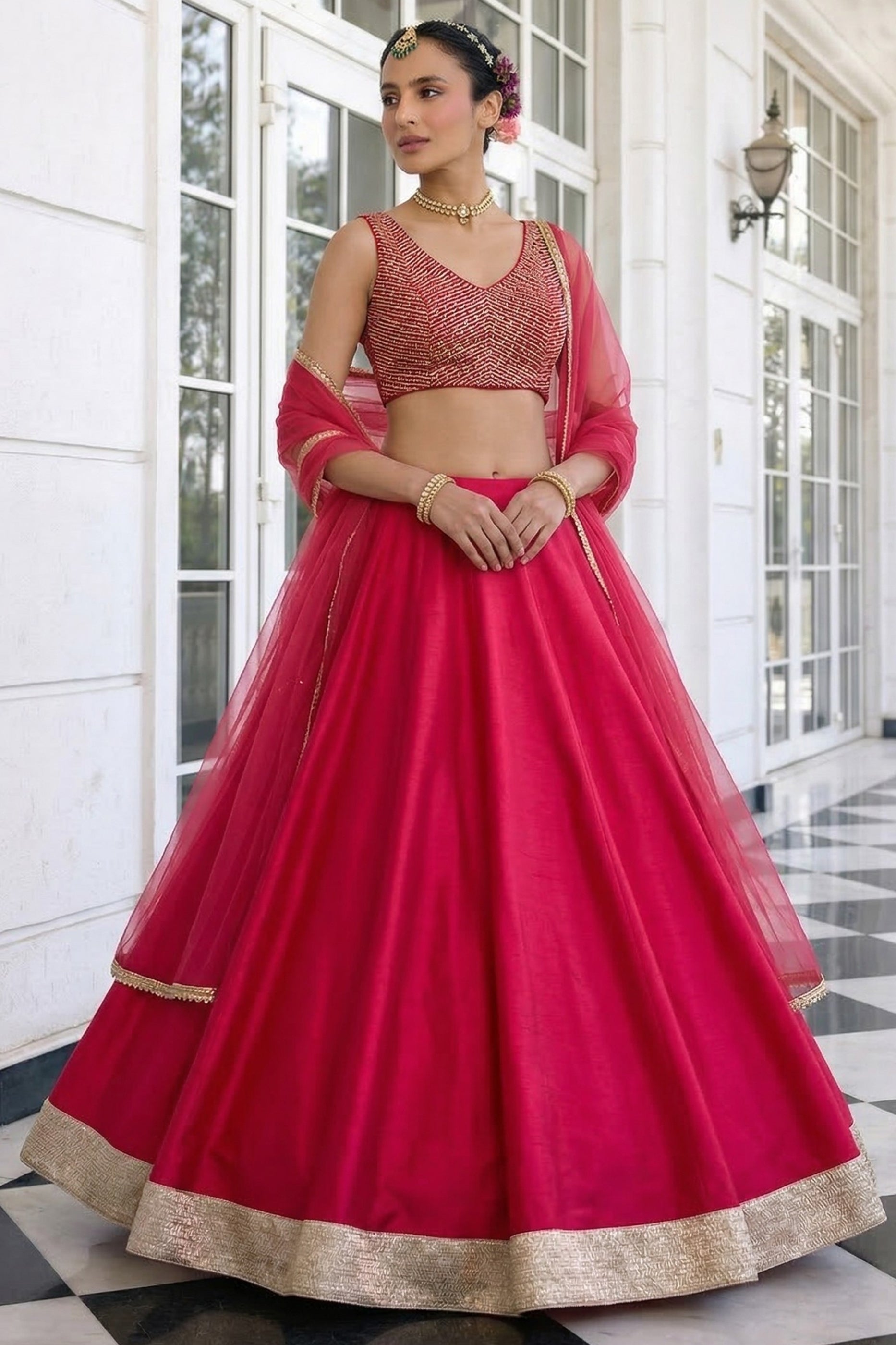 Pink Readymade Embroidered Silk Lehenga-SAR12770_1_SareeButa.com