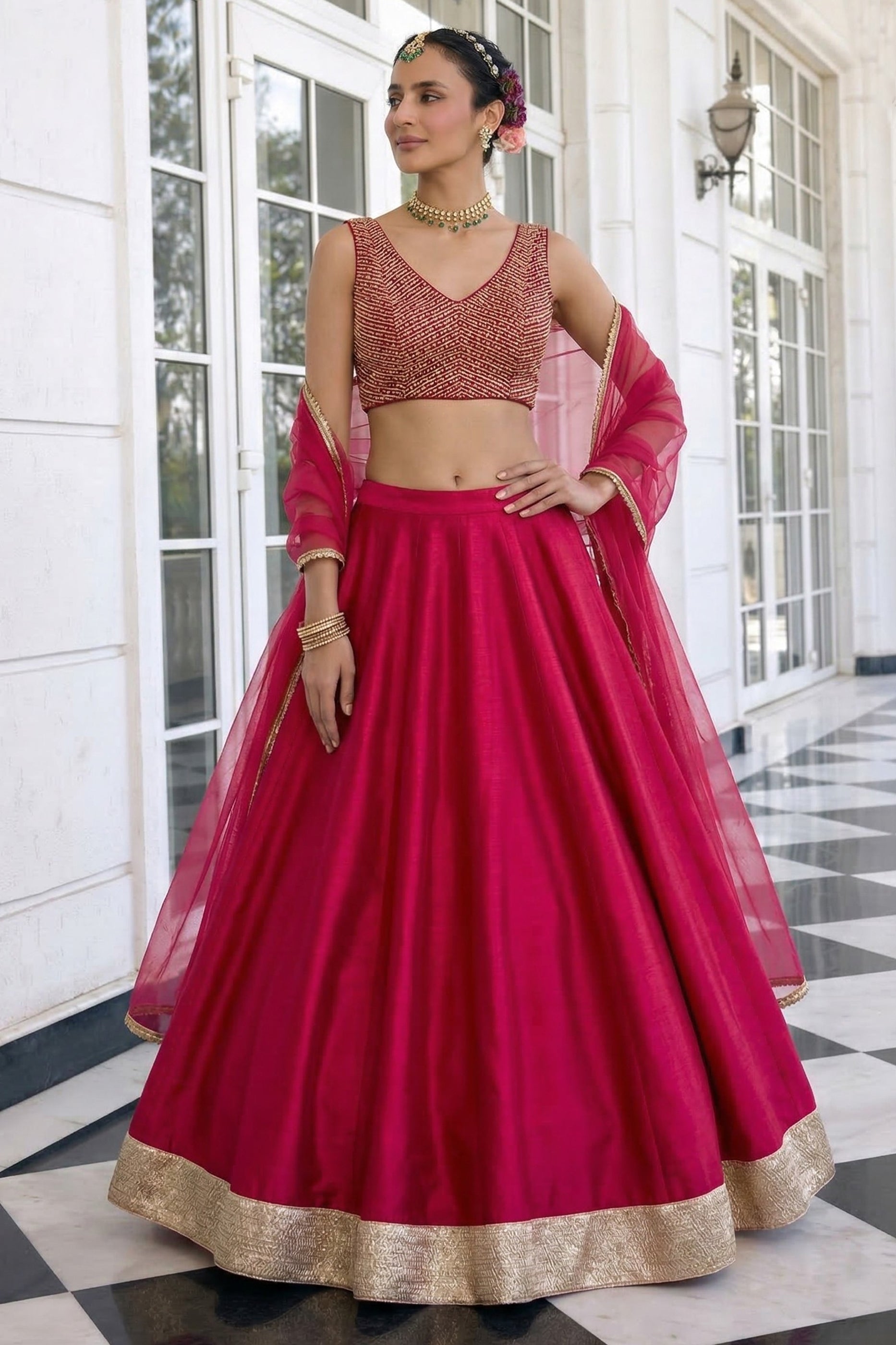 Pink Readymade Embroidered Silk Lehenga-SAR12770_2_SareeButa.com