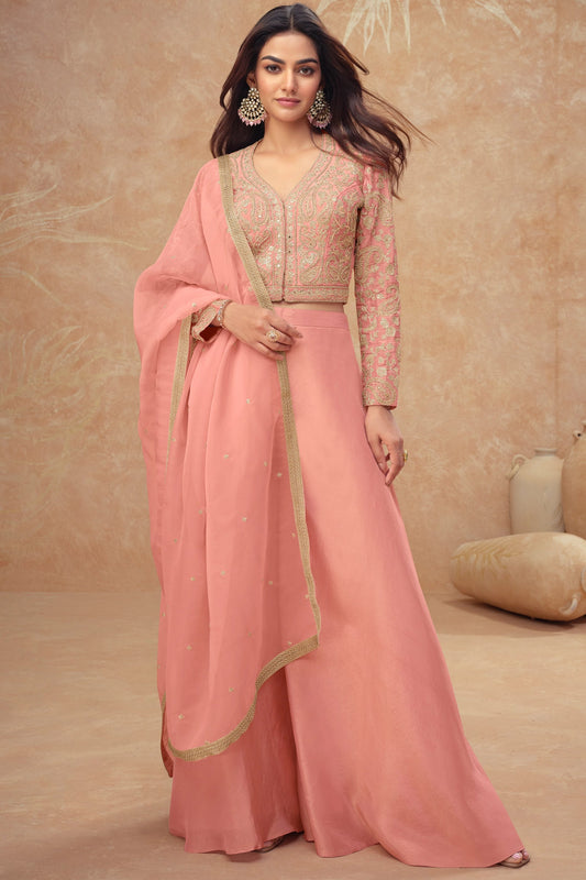Pink Readymade Embroidered Silk Palazzo Set-SAR10523_1_SareeButa.com