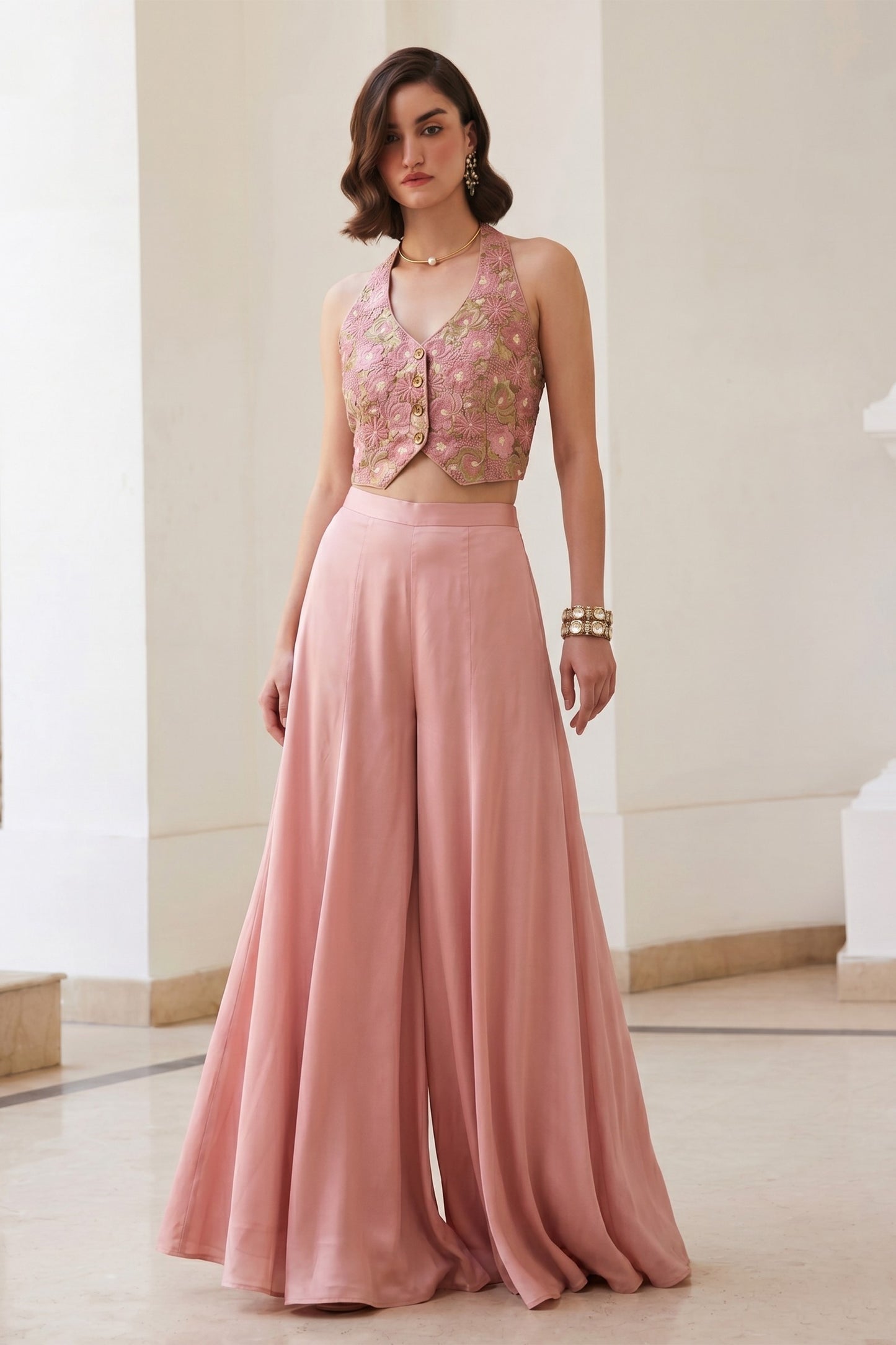 Pink Readymade Embroidered Silk Palazzo Set-SAR12766_1_SareeButa.com