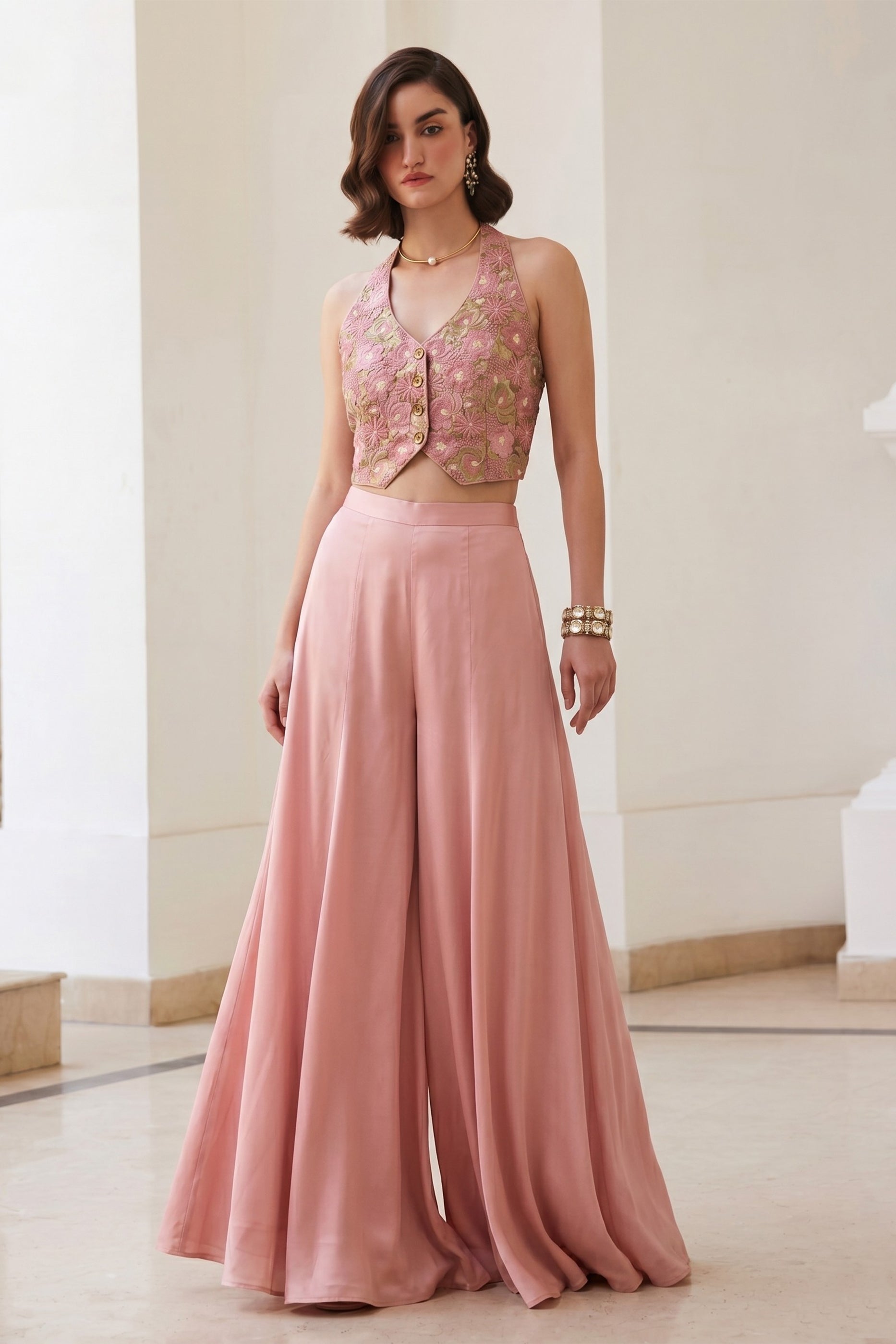 Pink Readymade Embroidered Silk Palazzo Set-SAR12766_1_SareeButa.com