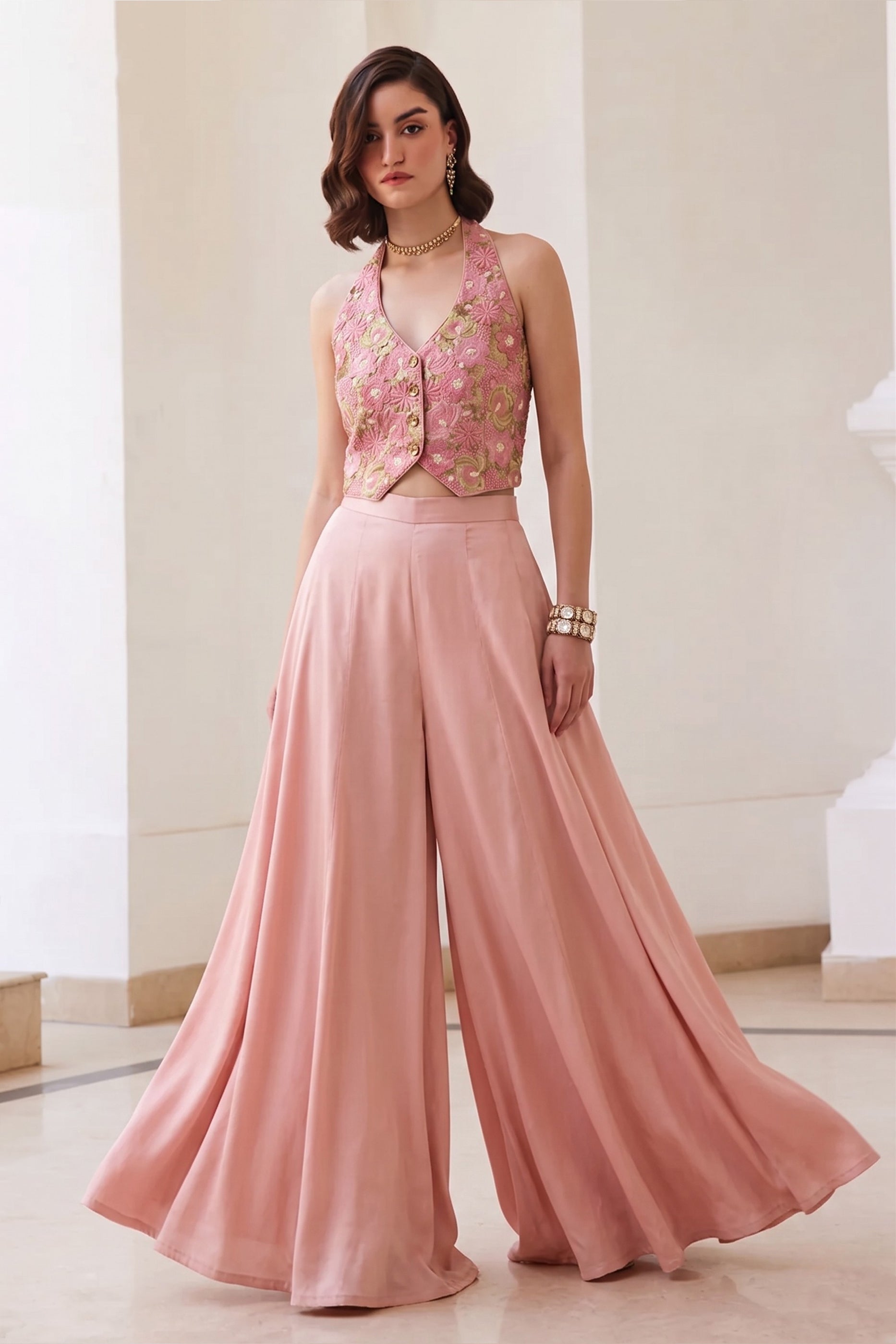 Pink Readymade Embroidered Silk Palazzo Set-SAR12766_3_SareeButa.com