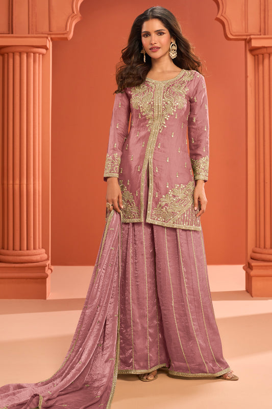 Pink Readymade Embroidered Silk Palazzo Suit-SAR11978_1_SareeButa.com
