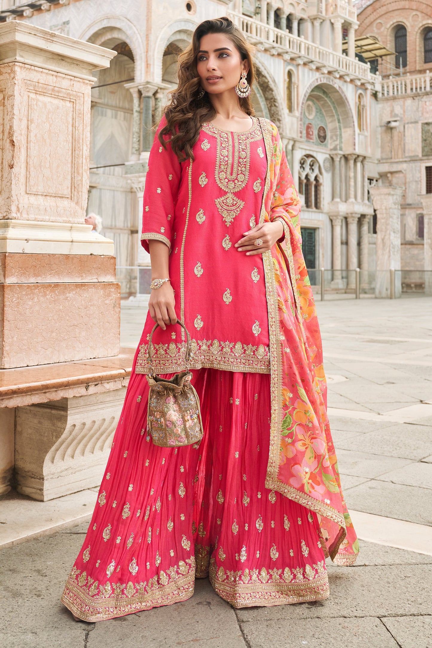 Pink Readymade Embroidered Silk Sharara Suit-SAR10777_1_SareeButa.com