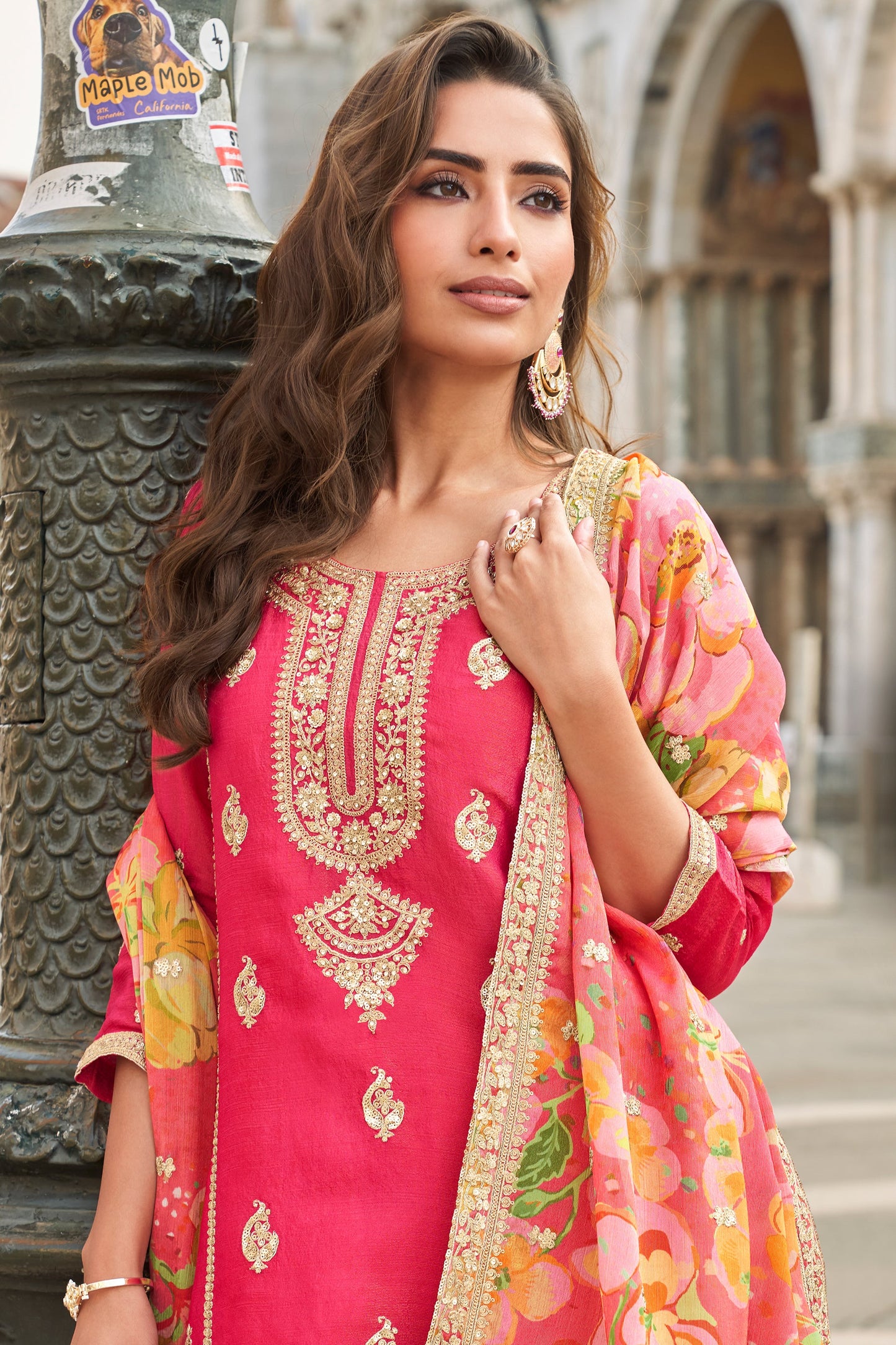 Pink Readymade Embroidered Silk Sharara Suit-SAR10777_2_SareeButa.com