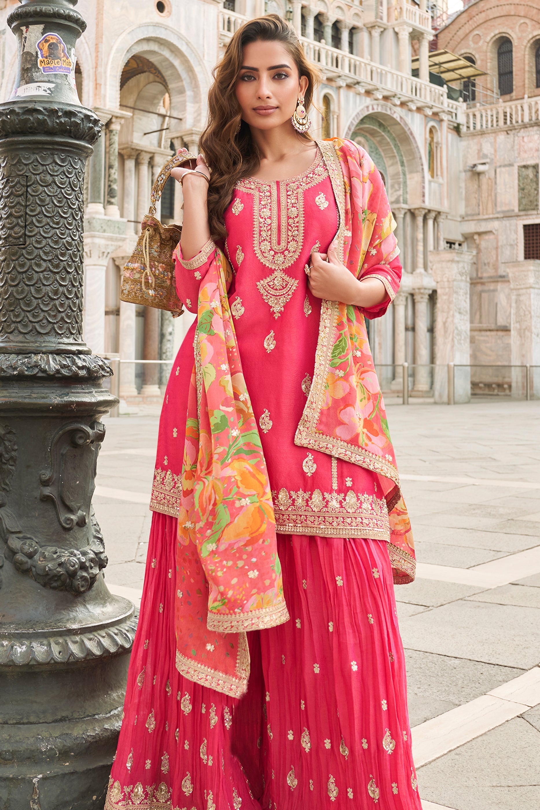 Pink Readymade Embroidered Silk Sharara Suit-SAR10777_3_SareeButa.com