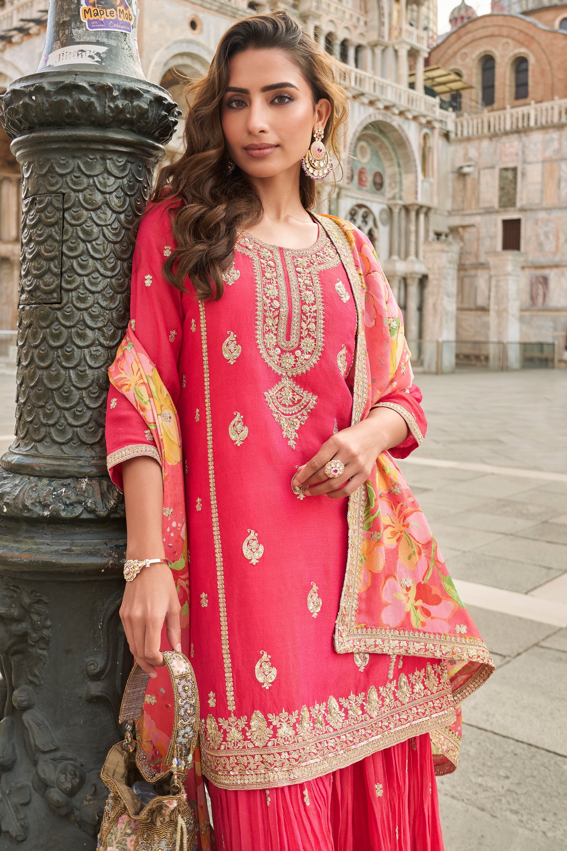 Pink Readymade Embroidered Silk Sharara Suit-SAR10777_4_SareeButa.com