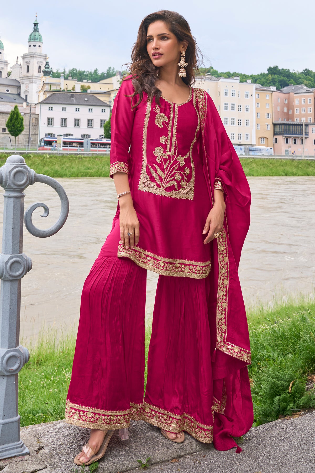 Pink Readymade Embroidered Silk Sharara Suit-SAR13389_1_SareeButa.com