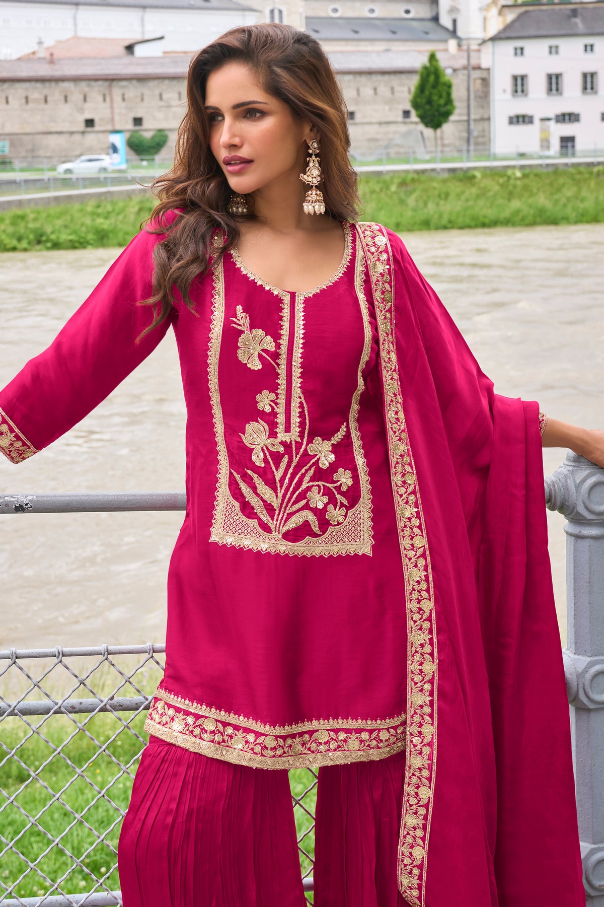 Pink Readymade Embroidered Silk Sharara Suit-SAR13389_3_SareeButa.com