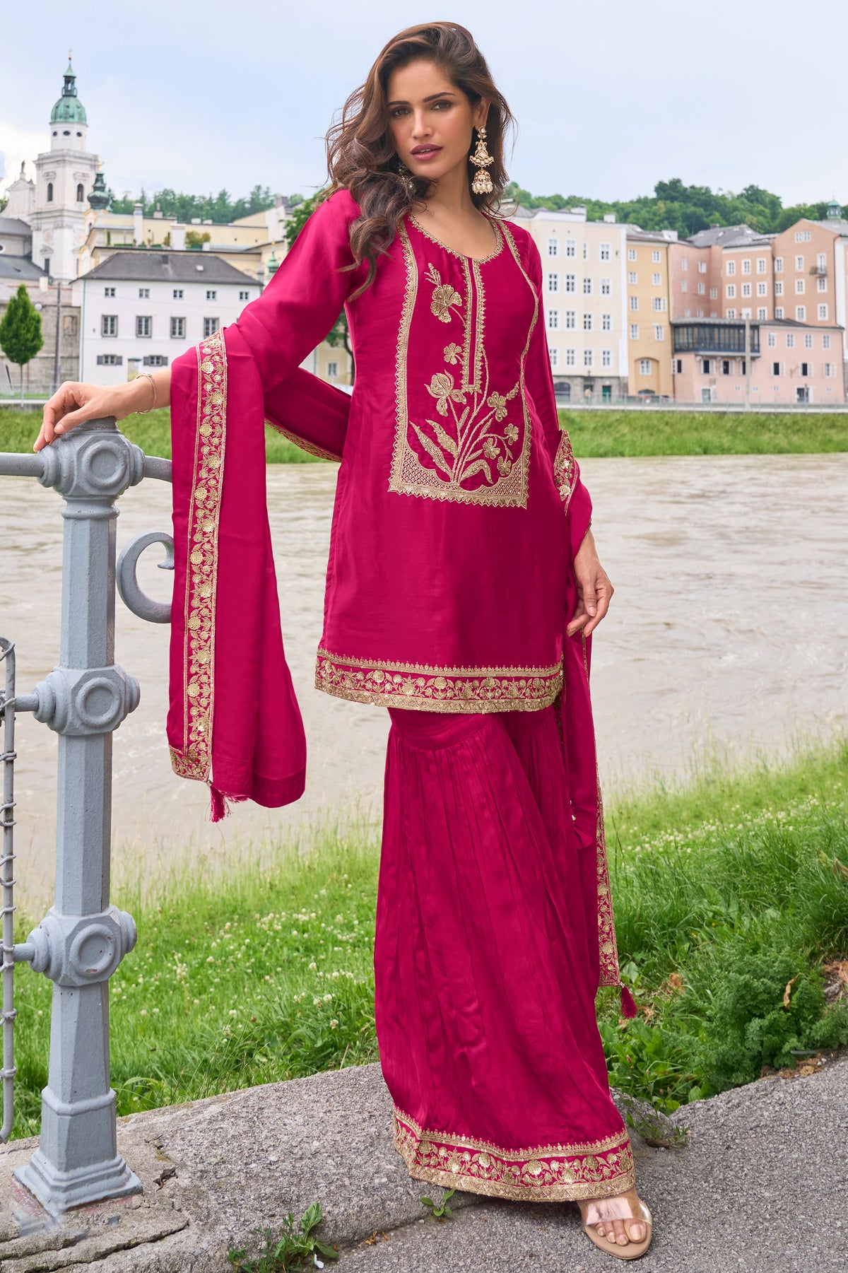 Pink Readymade Embroidered Silk Sharara Suit-SAR13389_4_SareeButa.com