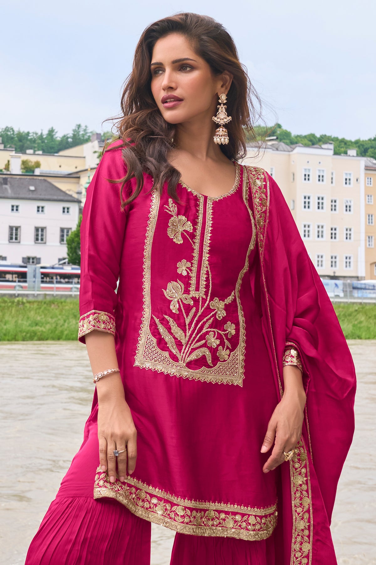 Pink Readymade Embroidered Silk Sharara Suit-SAR13389_5_SareeButa.com