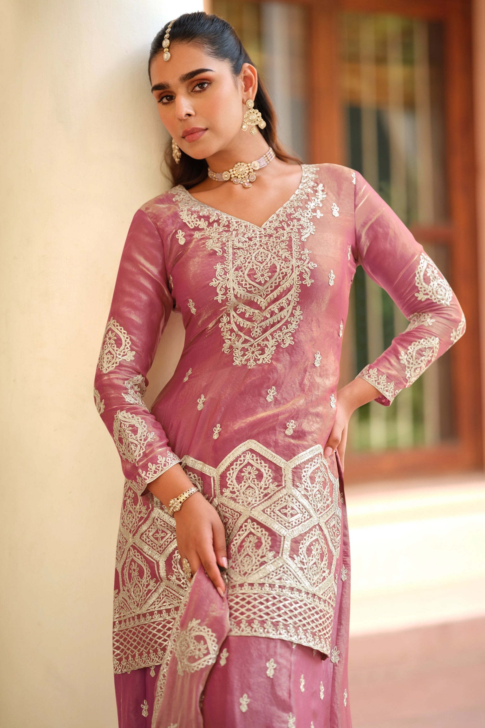 Pink Readymade Embroidered Silk Suit-SAR11059_3_SareeButa.com