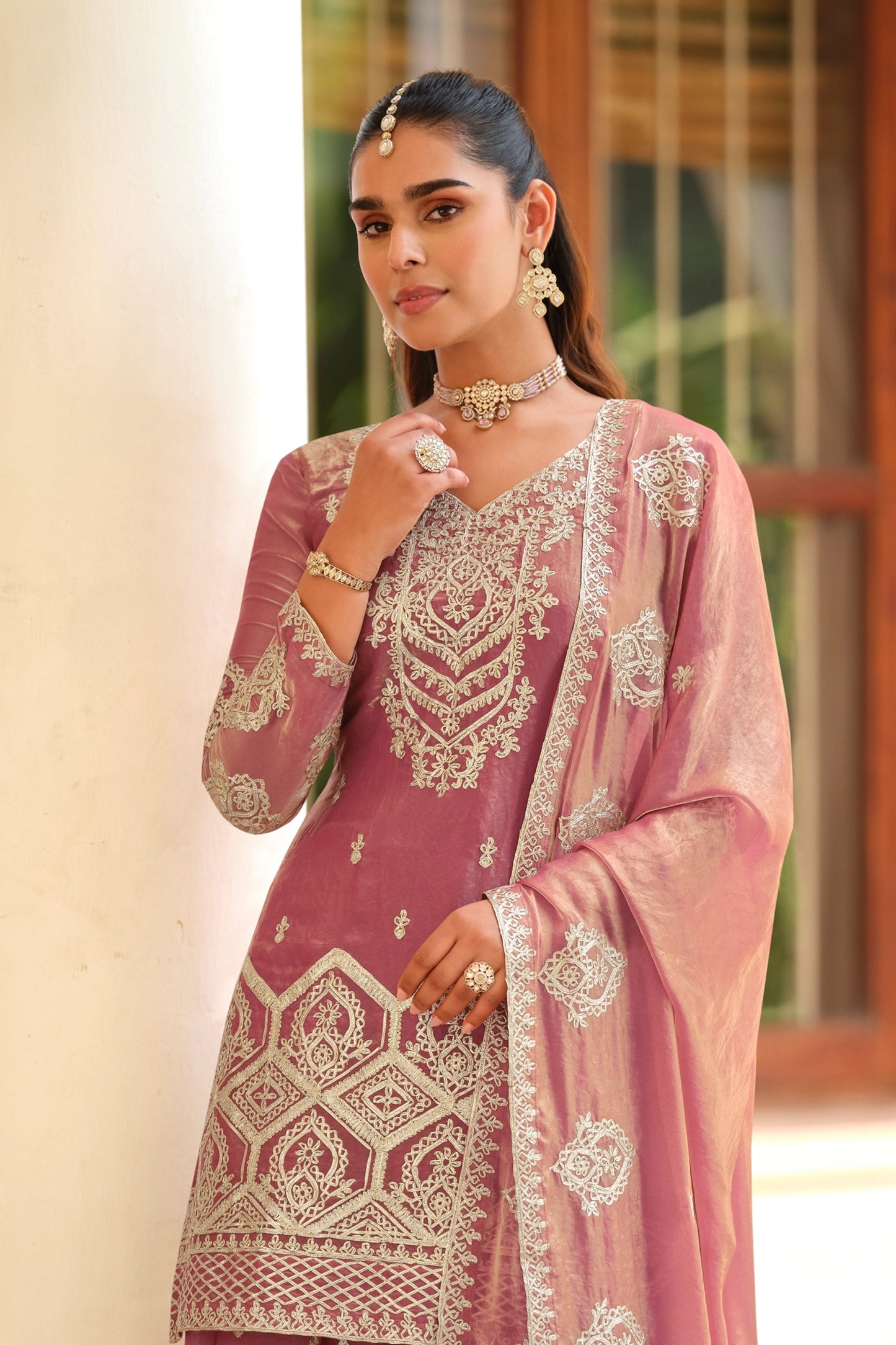 Pink Readymade Embroidered Silk Suit-SAR11059_4_SareeButa.com