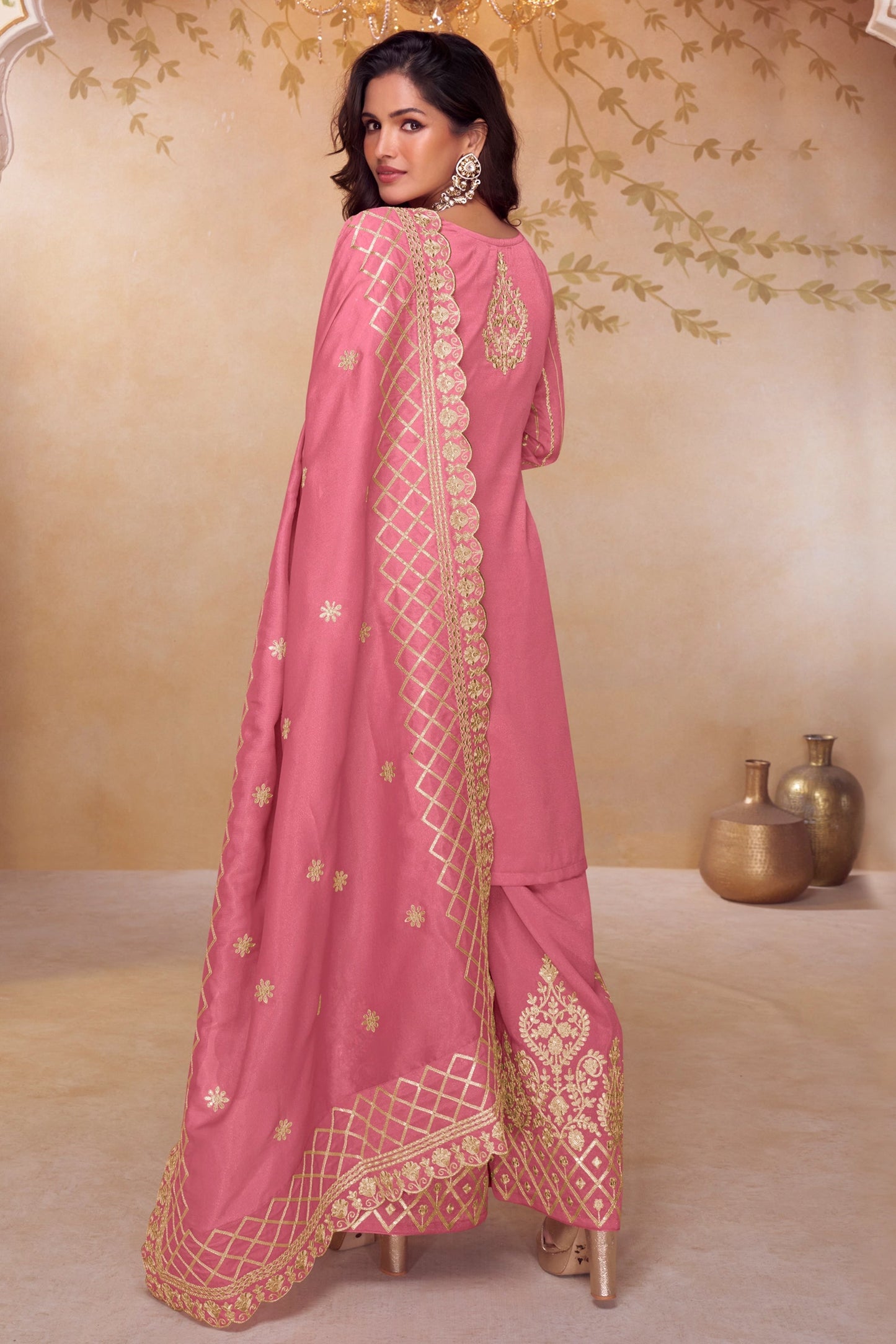 Pink Readymade Embroidered Simar Silk Palazzo Suit-SAR11084_3_SareeButa.com