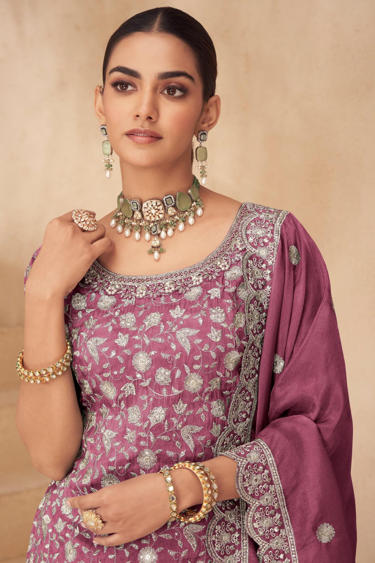 Pink Readymade Embroidered Simar Silk Pallazo Suit-SAR10783_2_SareeButa.com