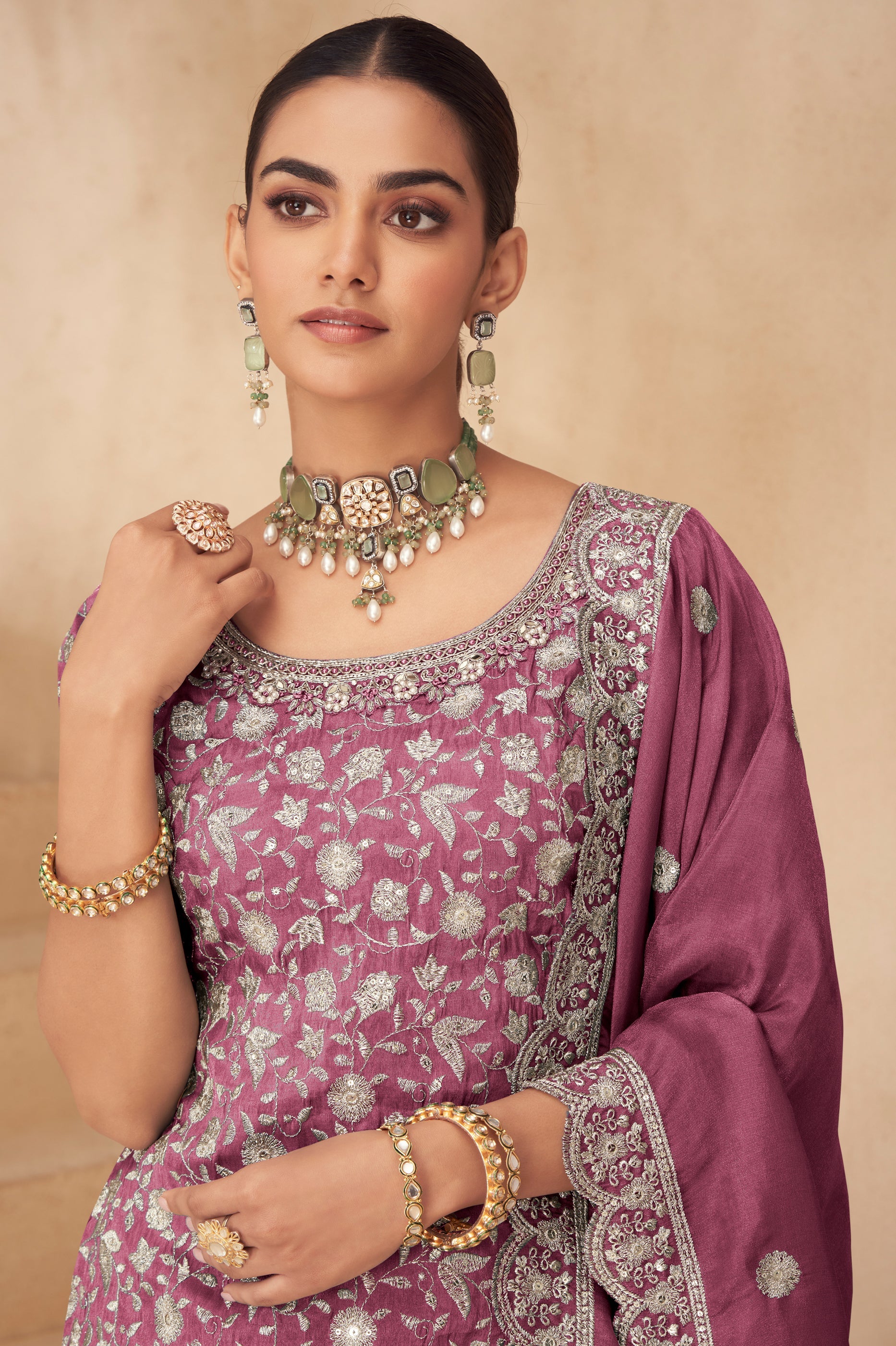 Pink Readymade Embroidered Simar Silk Pallazo Suit-SAR10783_2_SareeButa.com
