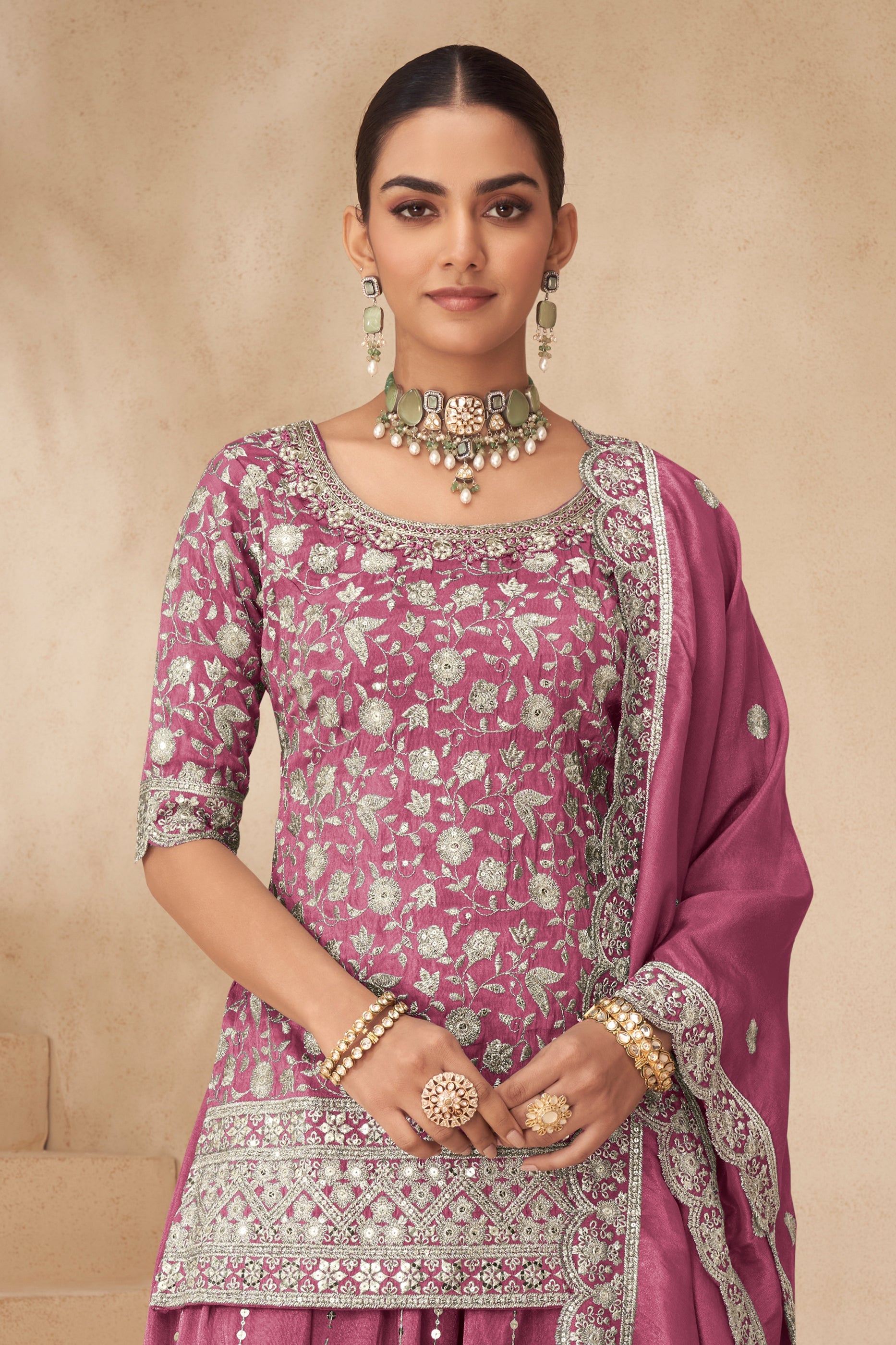 Pink Readymade Embroidered Simar Silk Pallazo Suit-SAR10783_3_SareeButa.com