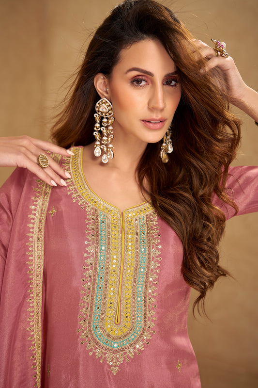 Pink Readymade Embroidered Simar Silk Suit-SAR10656_2_SareeButa.com