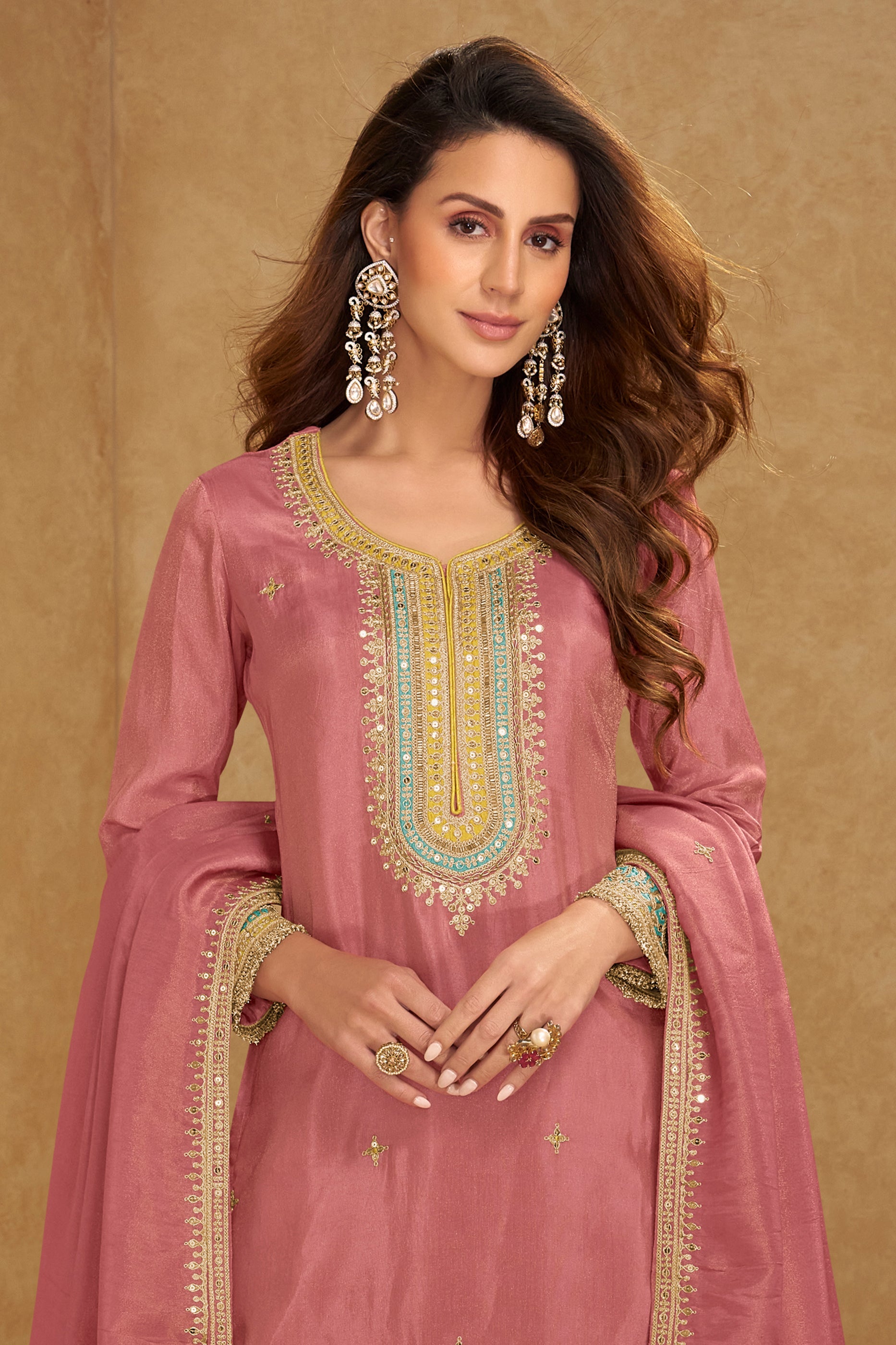 Pink Readymade Embroidered Simar Silk Suit-SAR10656_3_SareeButa.com