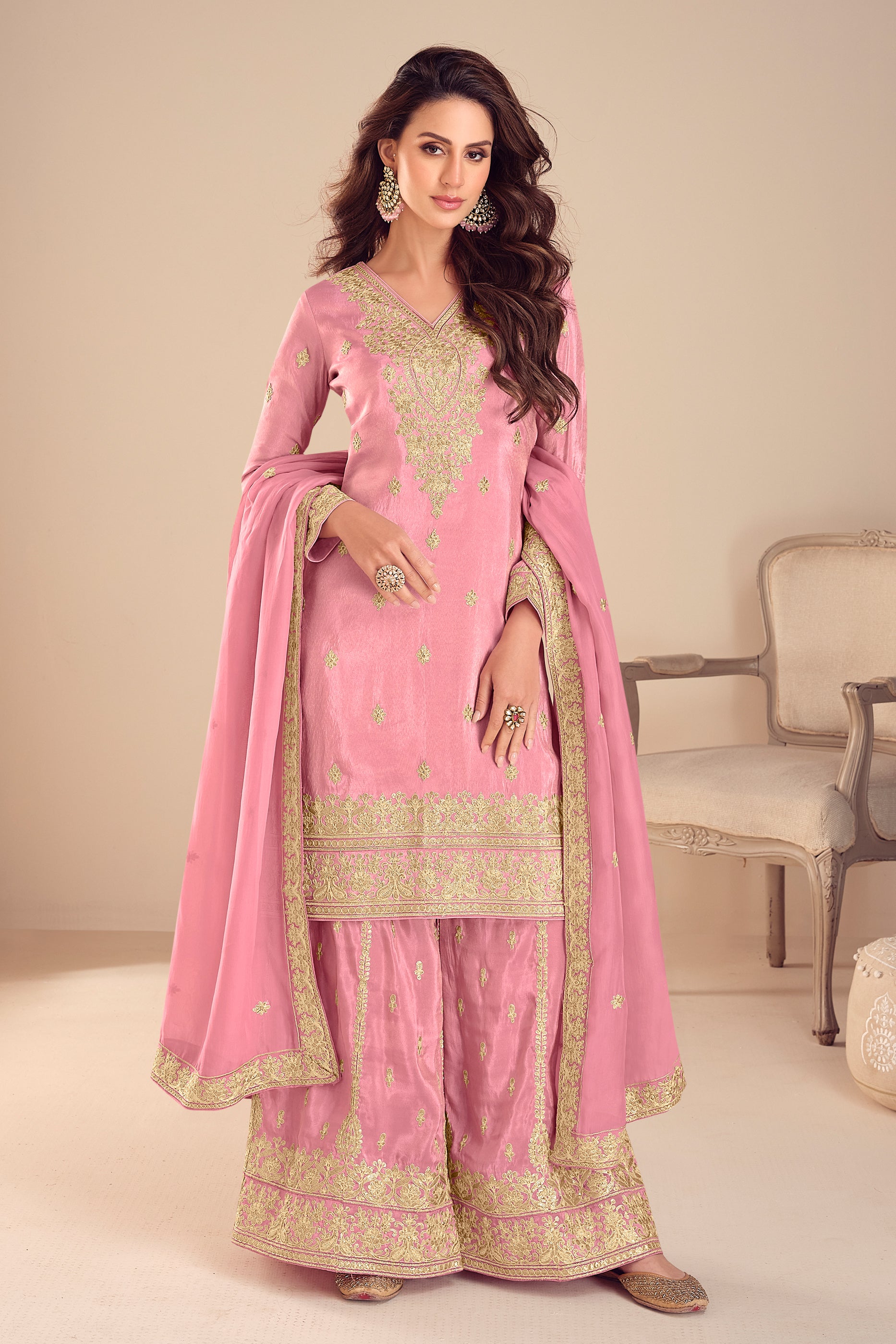Pink Readymade Embroidered Simar Silk Suit-SAR12237_1_SareeButa.com