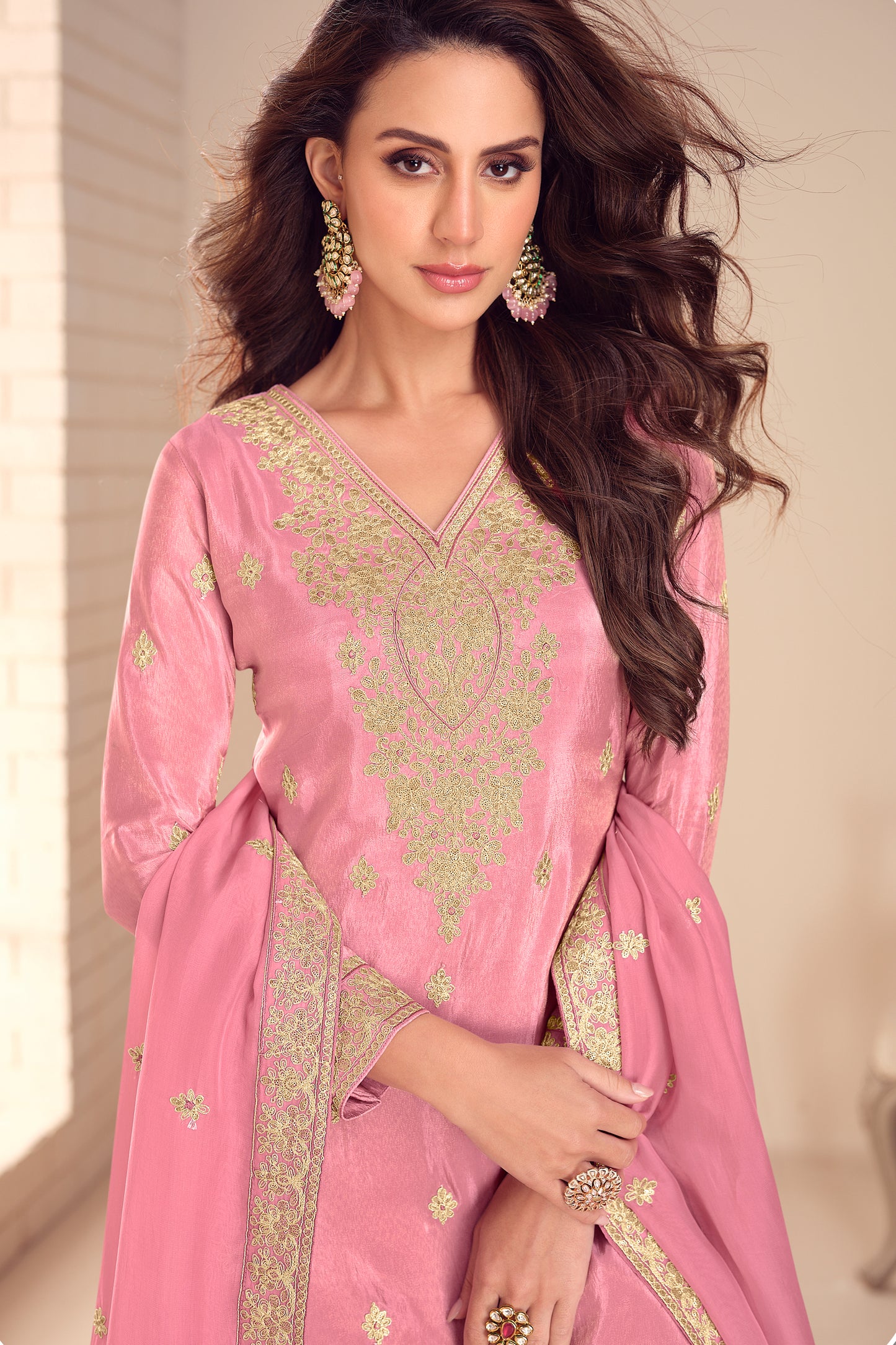 Pink Readymade Embroidered Simar Silk Suit-SAR12237_2_SareeButa.com
