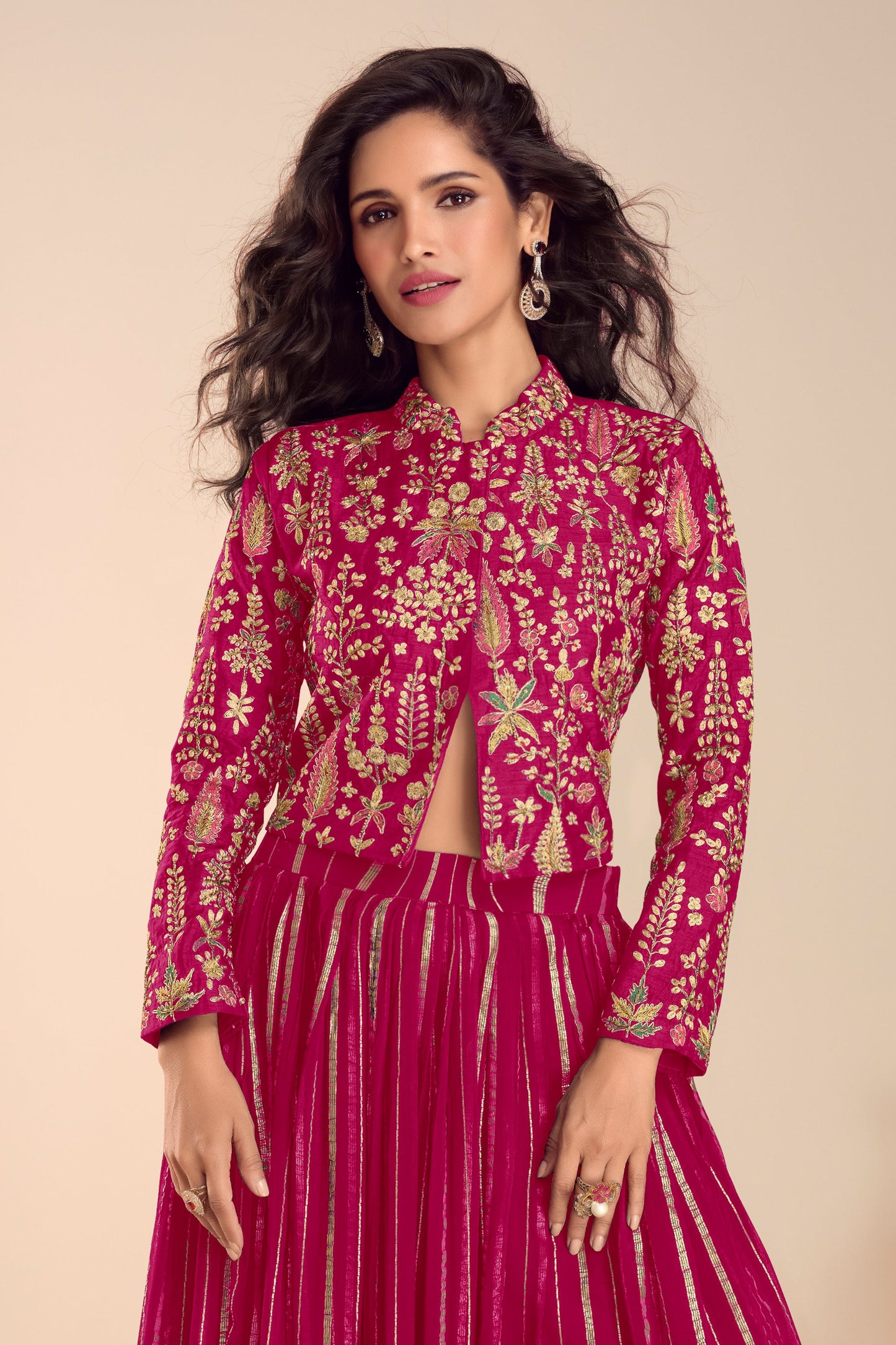Pink Readymade Embroidered Skirt Set-SAR11686_3_SareeButa.com