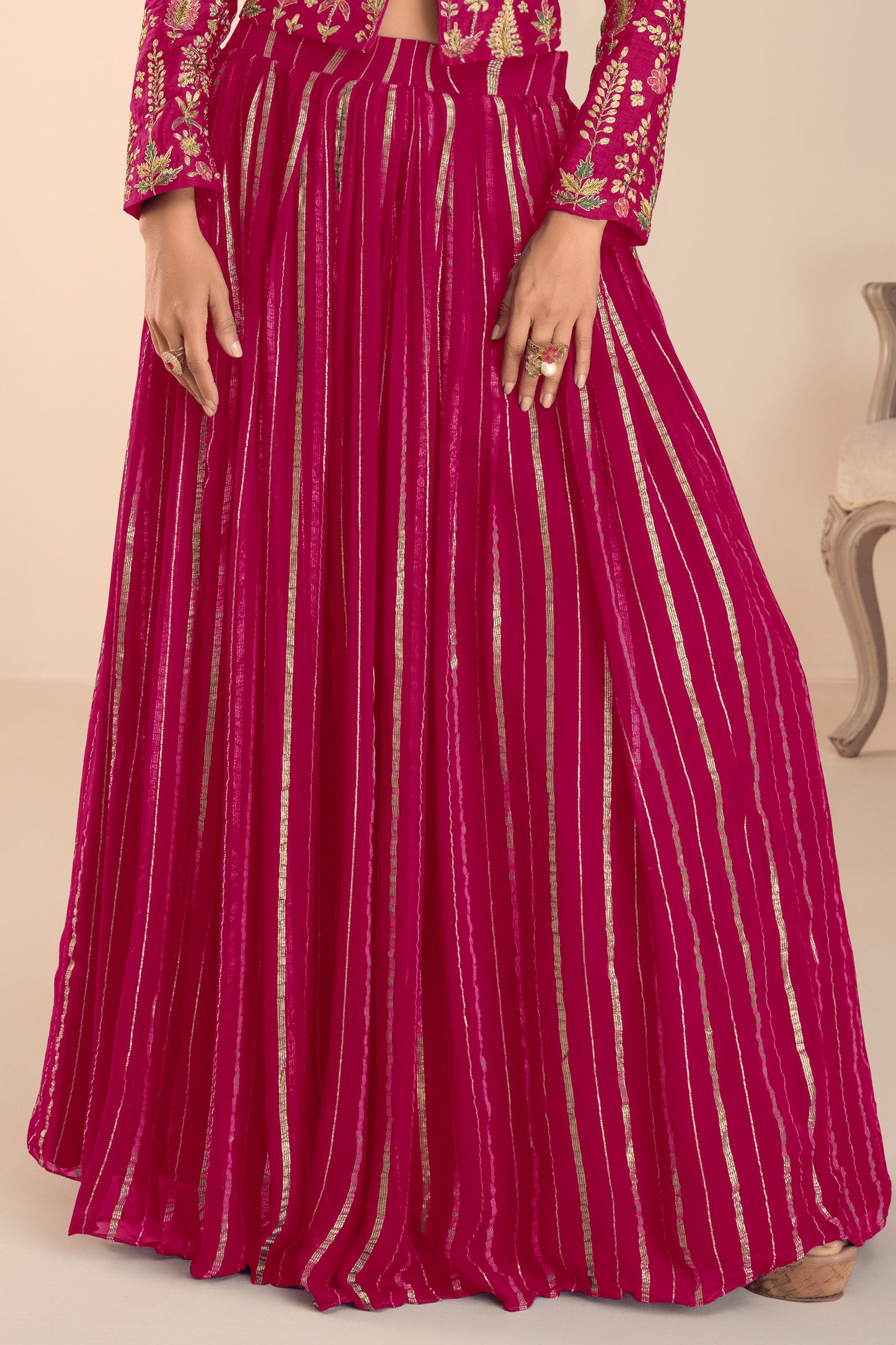 Pink Readymade Embroidered Skirt Set-SAR11686_4_SareeButa.com