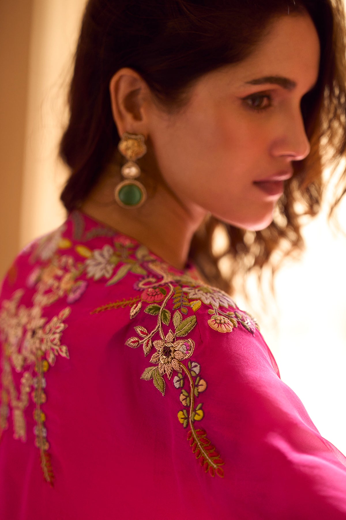 Pink Readymade Embroidered Skirt Set With Shrug-SAR13319_3_SareeButa.com